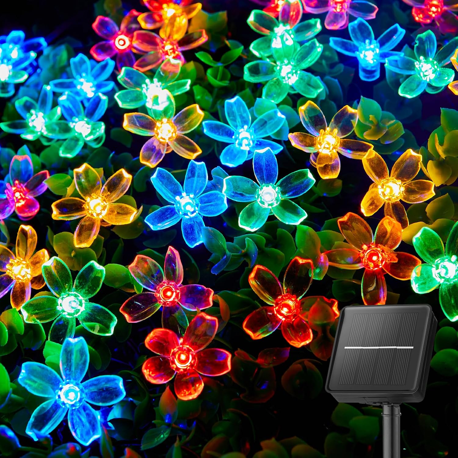 MaseiKar 26FT Solar Flower String Lights 60 LED Cherry Blossom Outdoor Lights Multicolor Waterproof Fairy Lights with 8 Modes for Garden Yard Patio Wedding Party Decor