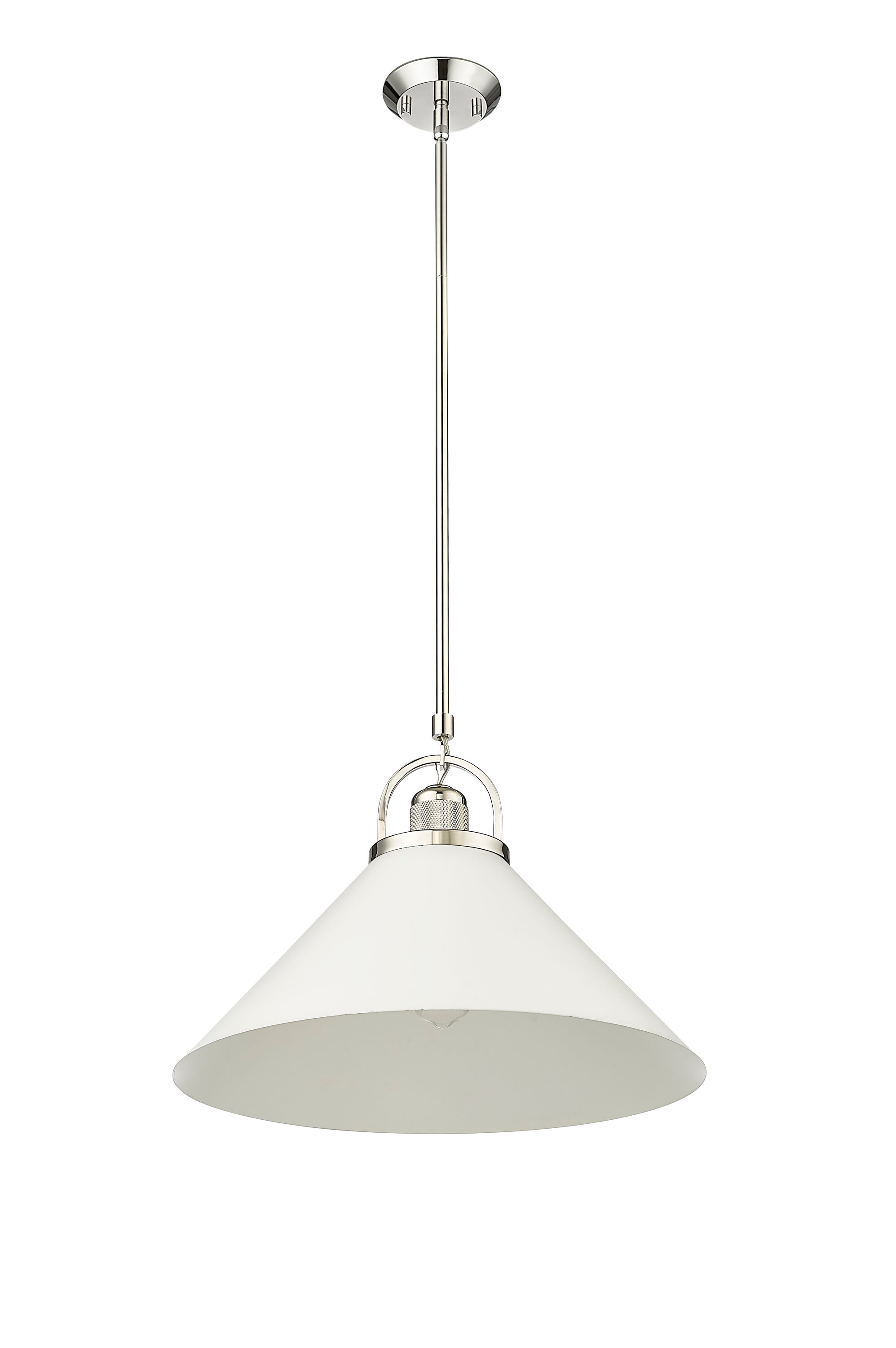 Millennium Lighting Artistan 1 -Light Polished Nickel/Matte White Industrial Metal Cone Medium Hanging Pendant Light