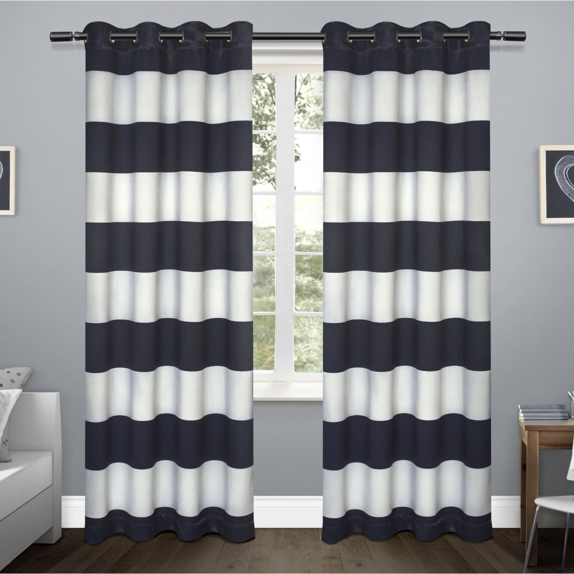 Exclusive Home 96-in Navy Striped Room Darkening Interlined Grommet ...