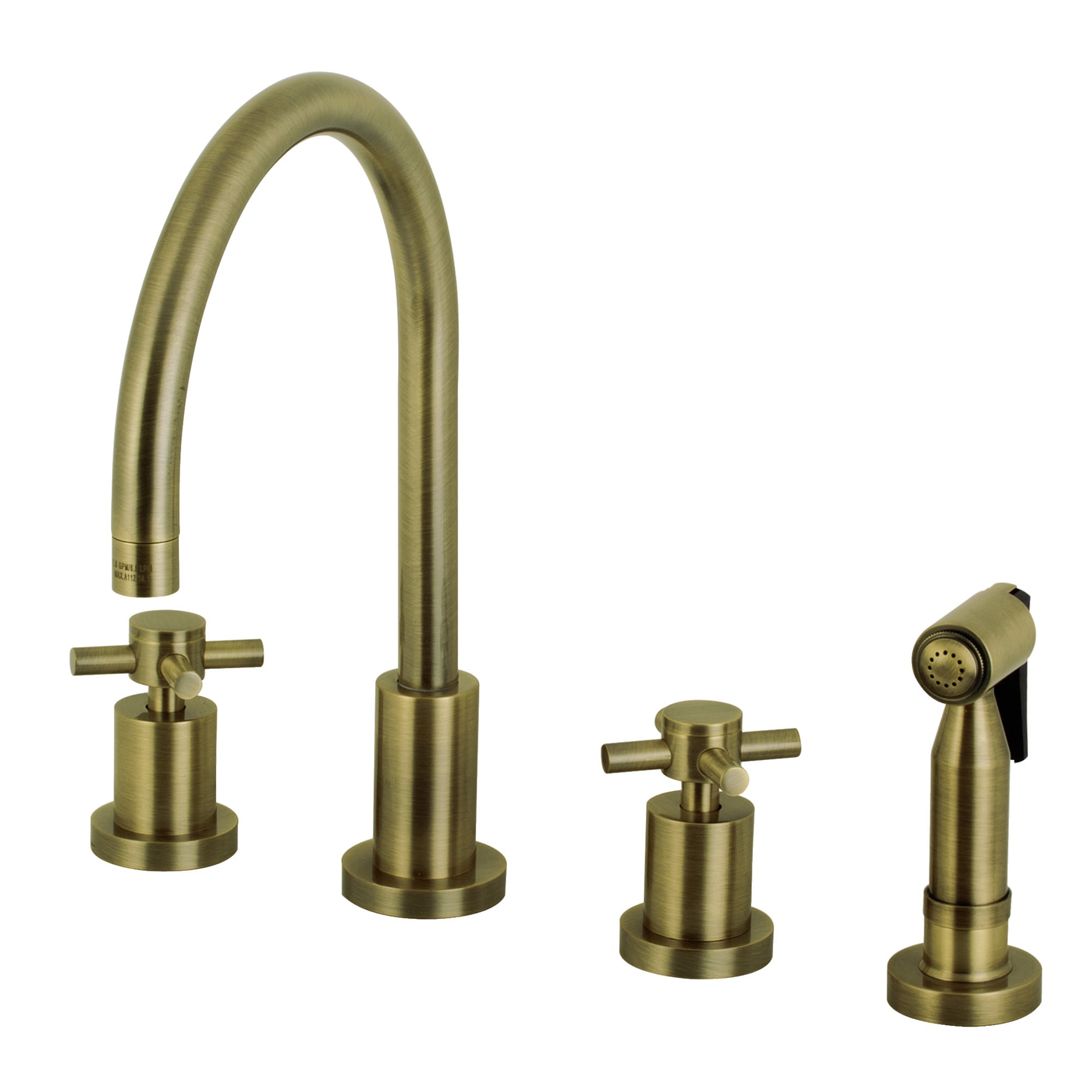 Kingston Brass WLKS8723DXBS Concord Antique brass Double Handle Deck-mount Kitchen Faucet with Sprayer ( Side Sprayer Included )