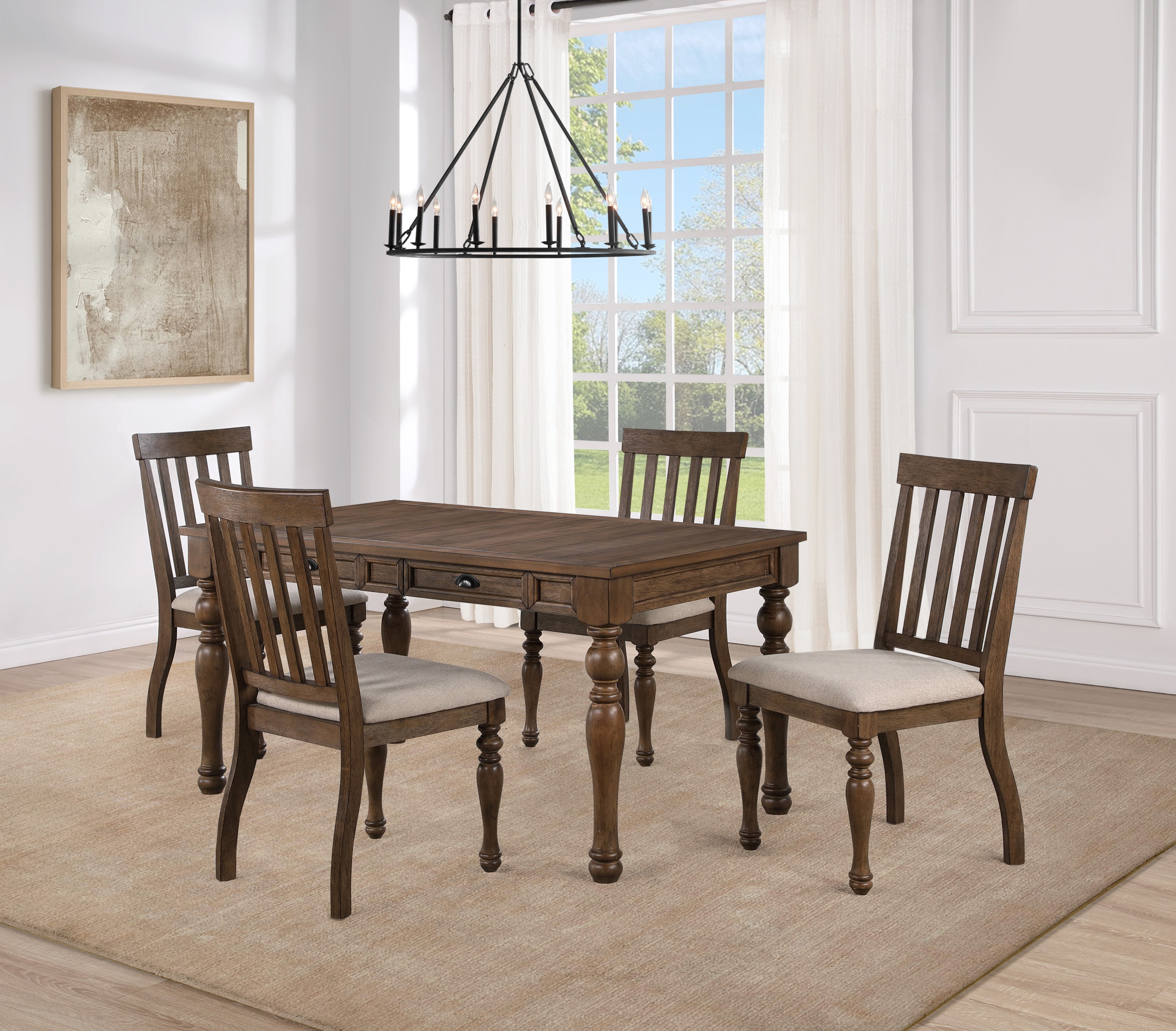 Steve Silver JA600N-D5PC Caramel Finish Transitional Dining Room Set with Rectangular Table ( Seats 4 )