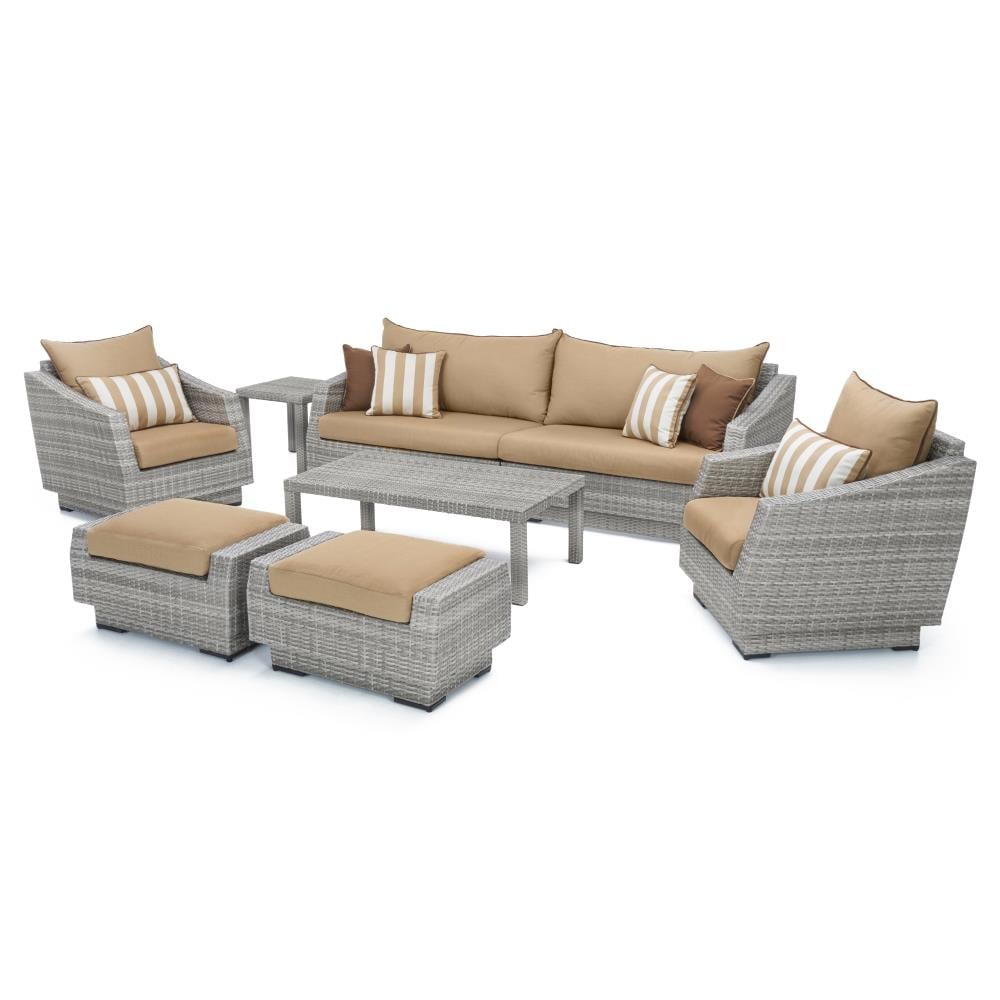 RST Brands OP-PESS8-CNS-MXM-K Cannes 8 -Piece Wicker Patio Sofa Conversation Set with Off-white Sunbrella Cushions