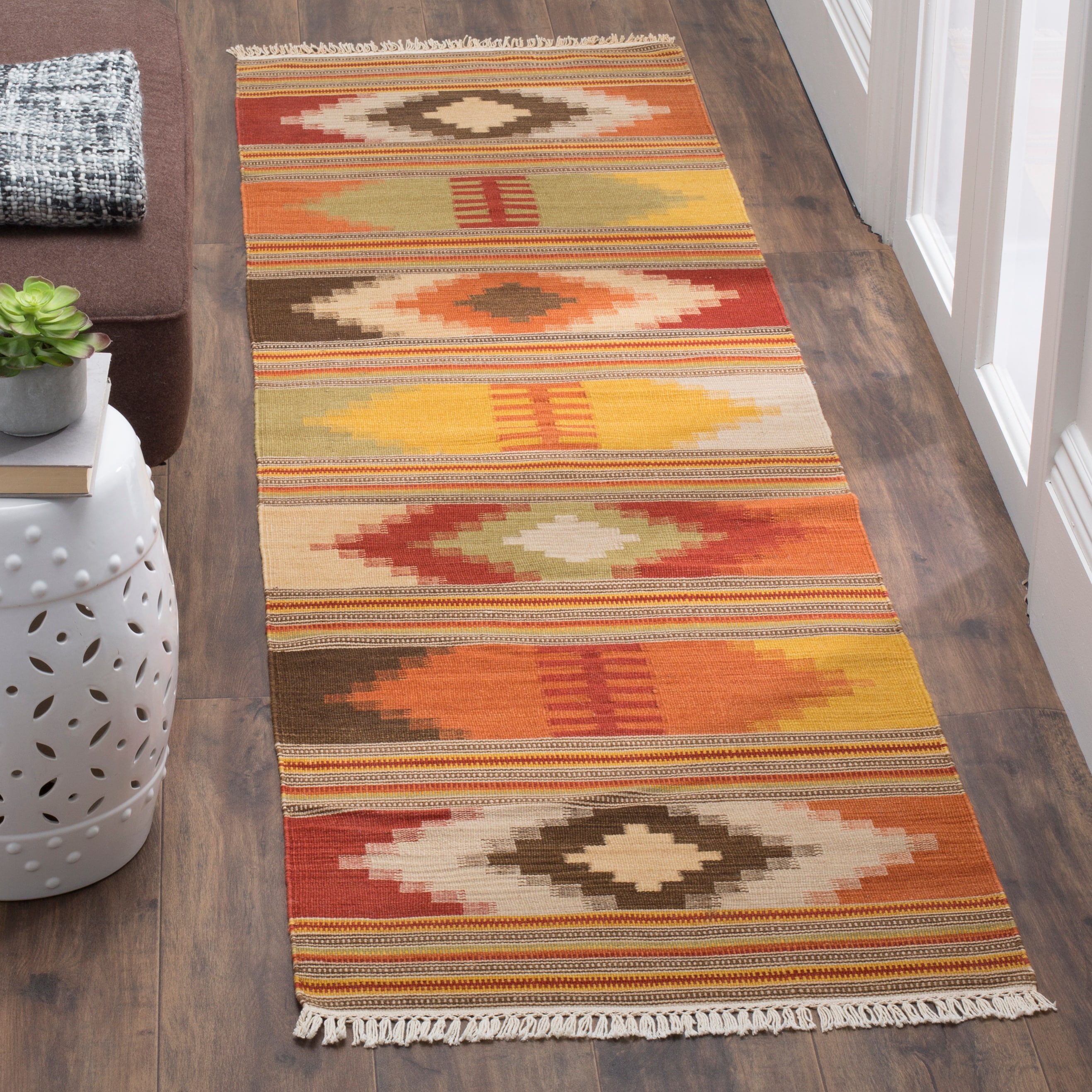  Kilim 177 Red/Multi Bohemian 2ft-3in x 12ft Runner Rug