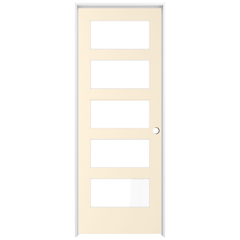 RELIABILT LO1370478 24-in x 80-in Cream-n-Sugar Solid core 5-panel equal Frosted glass Left hand Smooth Prefinished Pine Wood Flat Jamb Single Prehung Interior Door