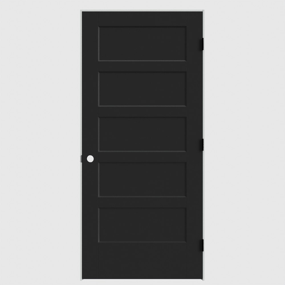 Masonite 640795 36-in x 80-in Midnight Solid core 5-panel Left hand Smooth Primed Molded composite Flat Jamb Single Prehung Interior Door