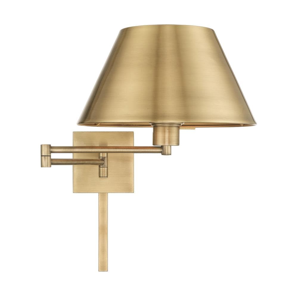 Antique Brass Swing Arm Wall Lamp with Satin Shade