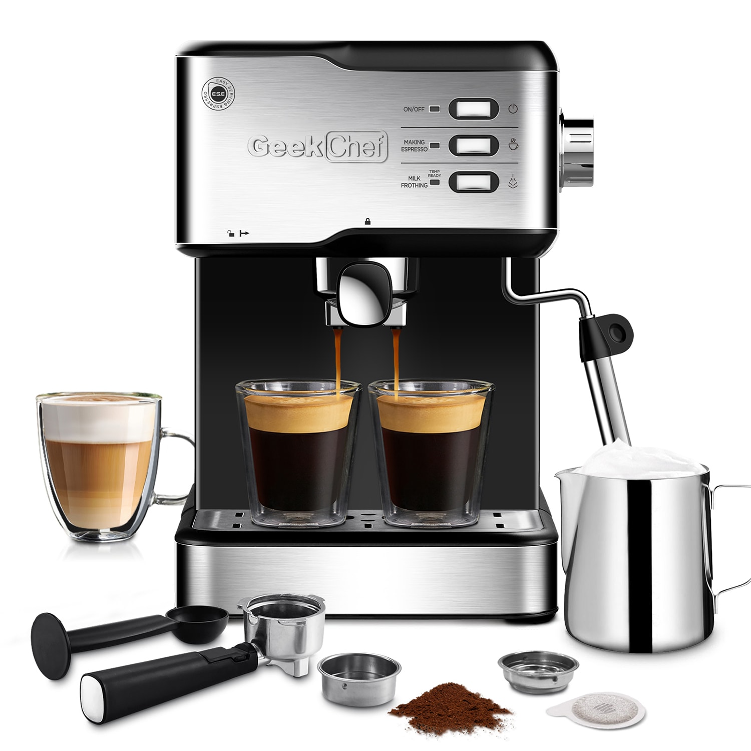 Geek Chef Espresso Machine 20 Bar, Professional Espresso Coffee Maker with  Automatic Milk Frother & ESE POD, Semi-Automatic Espresso Machines for
