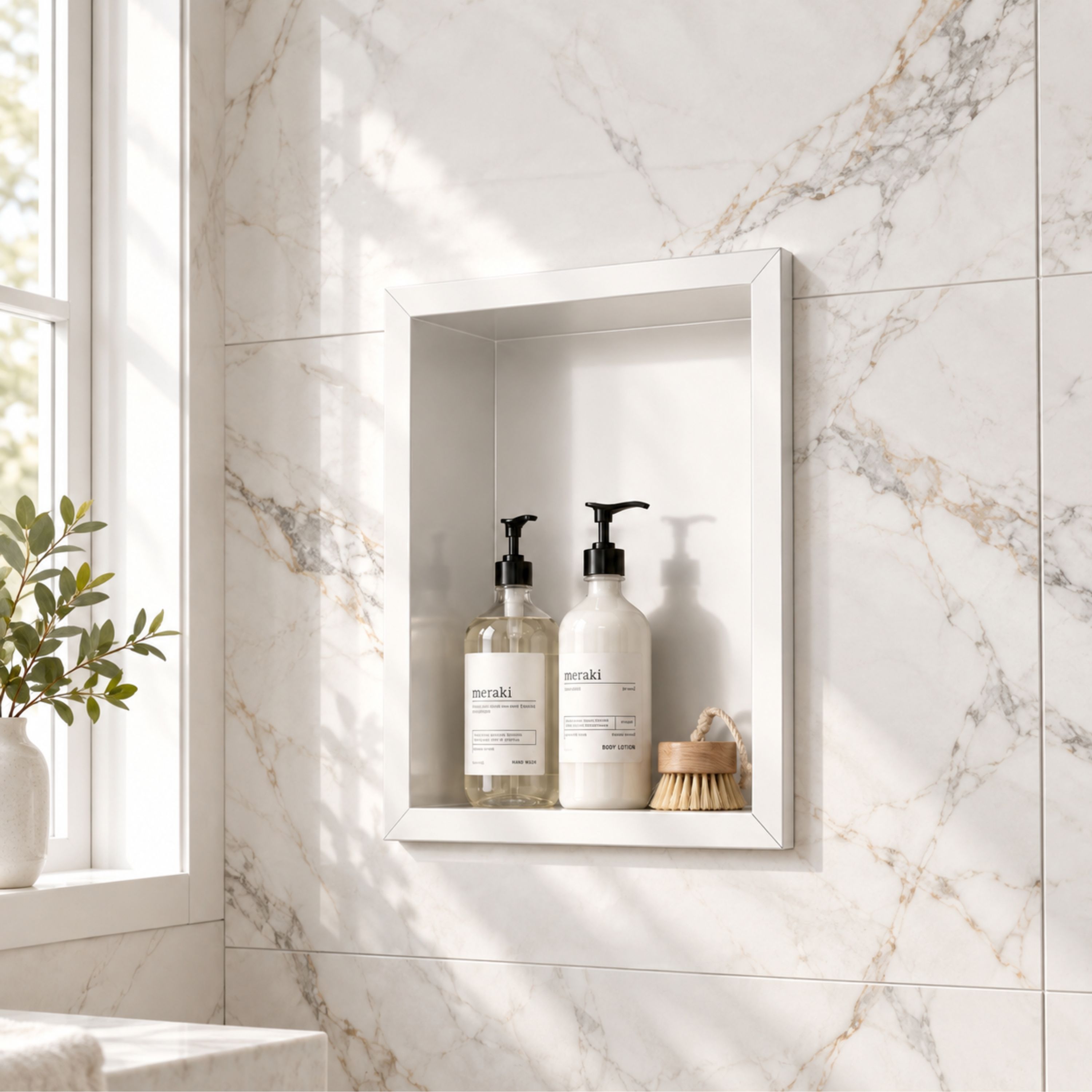 Velusian 12 in. W x 14 in. H x 4 in. D Waterproof Stainless Steel Recessed Shower Niche Storage Shelf in White