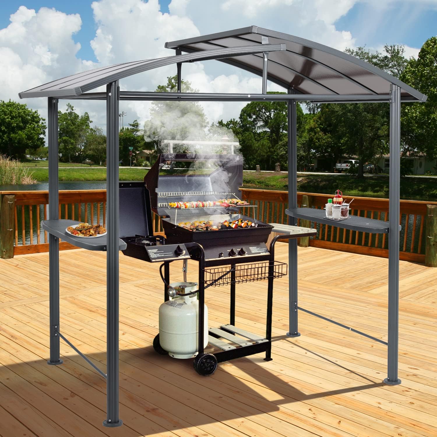 Aoodor A206-PCEBK 5-ft x 8-ft Black Rectangle Grill Gazebo with Hardtop Roof