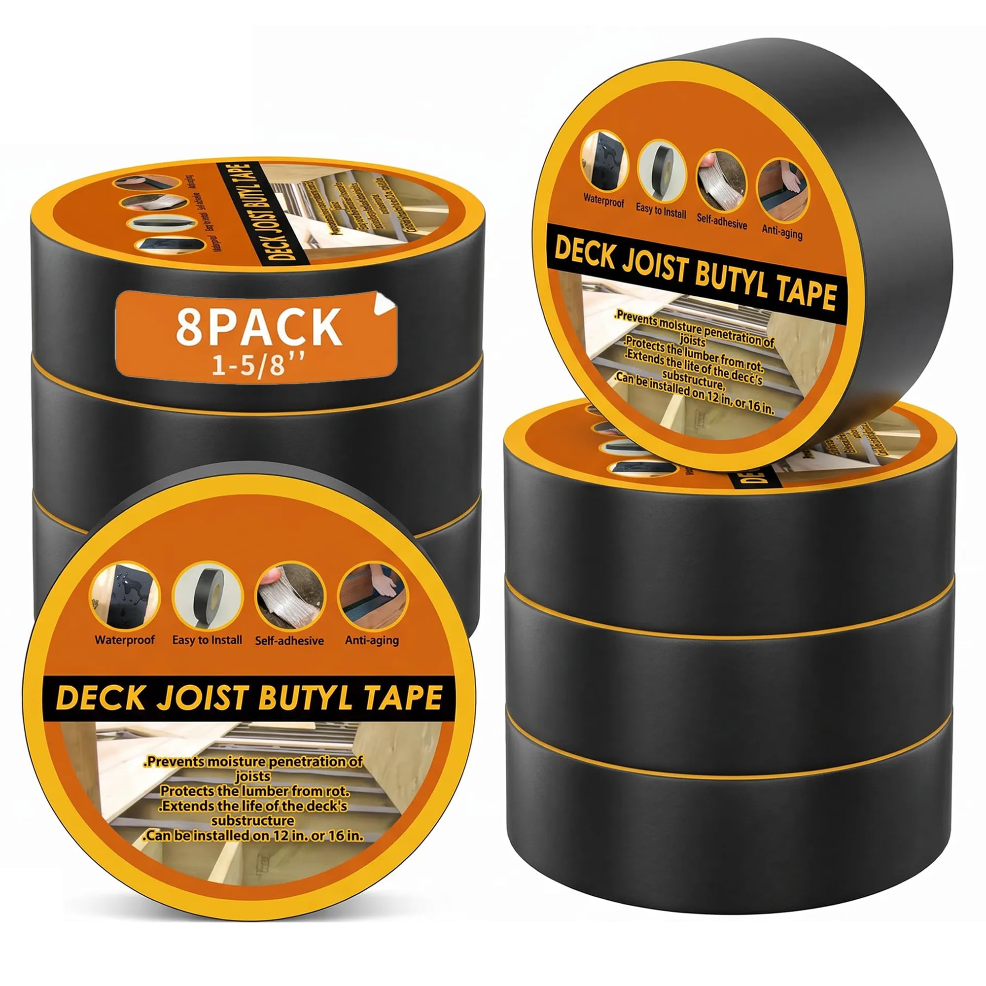 Afoxsos 1-5/8 in x 50 ft Deck Joist Tape 8 Pack Waterproof Seal Butyl Tape for Wood Joists and Beams durable home and garden accessory designed #LAF0805F101