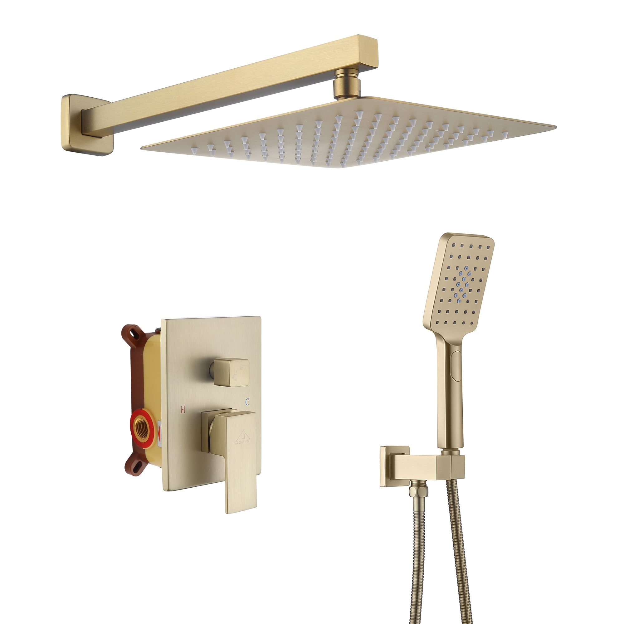 CASAINC WF-W98W02LSJ-12 Gold 12-in Built-In Shower Faucet System with 2-way Diverter ( Pressure-balanced Valve Included )