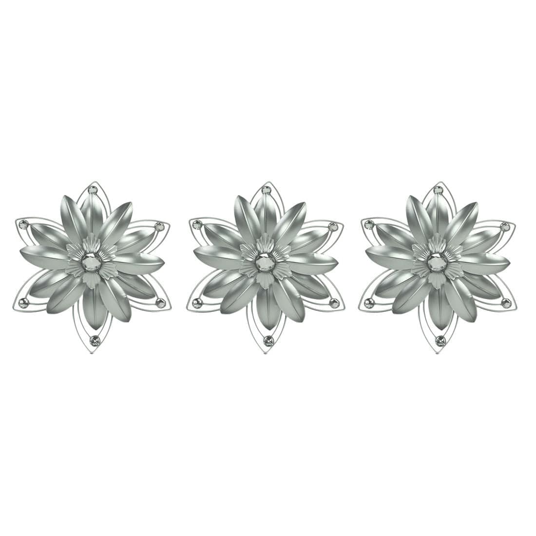 ELICO ELI-JM36-SV Jeweled 3D Metal Art Flower Wall Decor Sculpture Set of 3