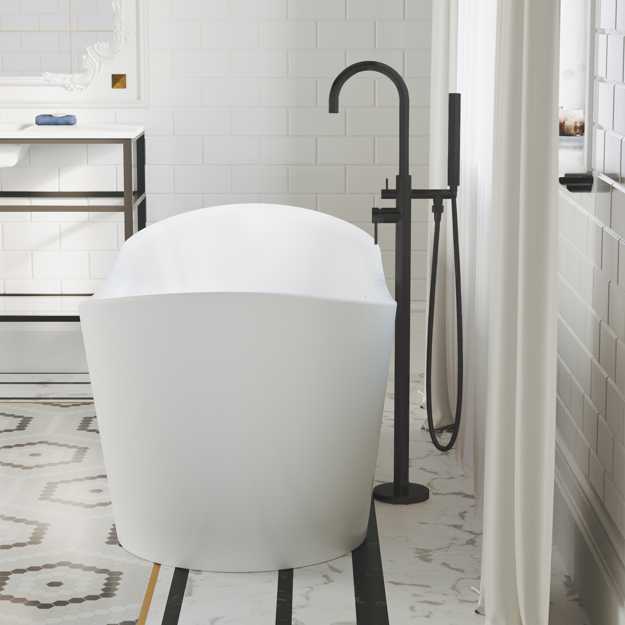 Swiss Madison SM-25-FFDIE05BK Matte Black 1-handle Freestanding High-arc Bathtub Faucet with Hand Shower ( Valve Included )