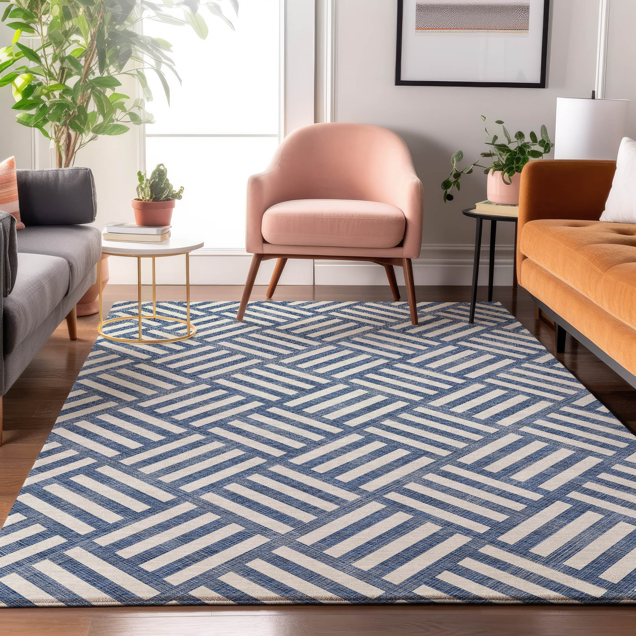 Addison Rugs AMF620NA30X46 Mayfield AMF620NA 2 x 3 (ft) Loomed Polyester Navy Rectangular Indoor Geometric Machine washable Area rug