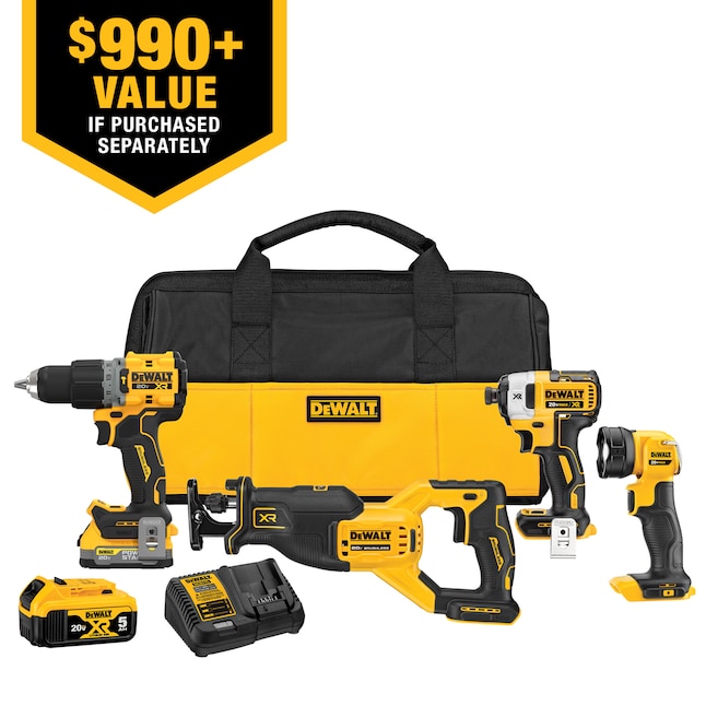 Grøn Pakistan Fritid DEWALT 20V MAX XR Brushless 4-Tool Combo Kit with POWERSTACK Compact Battery,  5.0Ah Battery, Charger and Tool Bag in the Power Tool Combo Kits department  at Lowes.com
