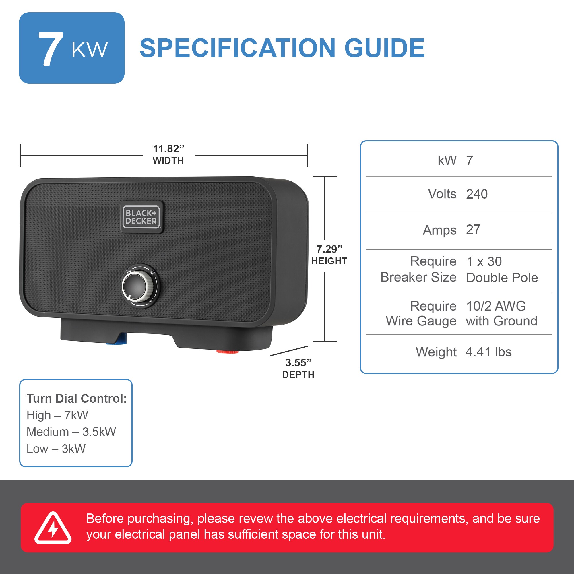 Black+decker 11 KW 1.99 GPM Residential Electric Tankless Water Heater Ideal for 1 Shower or Up to 2 Simultaneous Applications