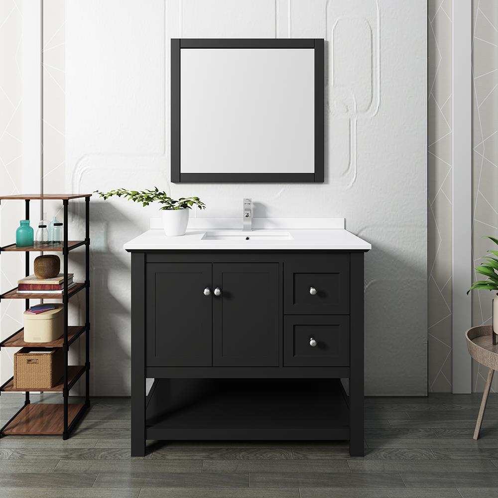 Fresca FVN2340BL Cambria 42-in Black Undermount Single sink Bathroom Vanity with White Quartz Top (Mirror Included)