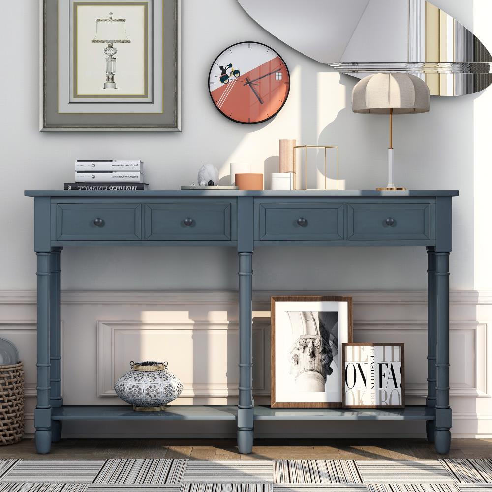 CASAINC Console Table Sofa Table with Two Storage Drawers and Bottom Shelf  - Antique Navy, Traditional Style, Easy Assembly - Living Room, Entryway in  the Console Tables department at