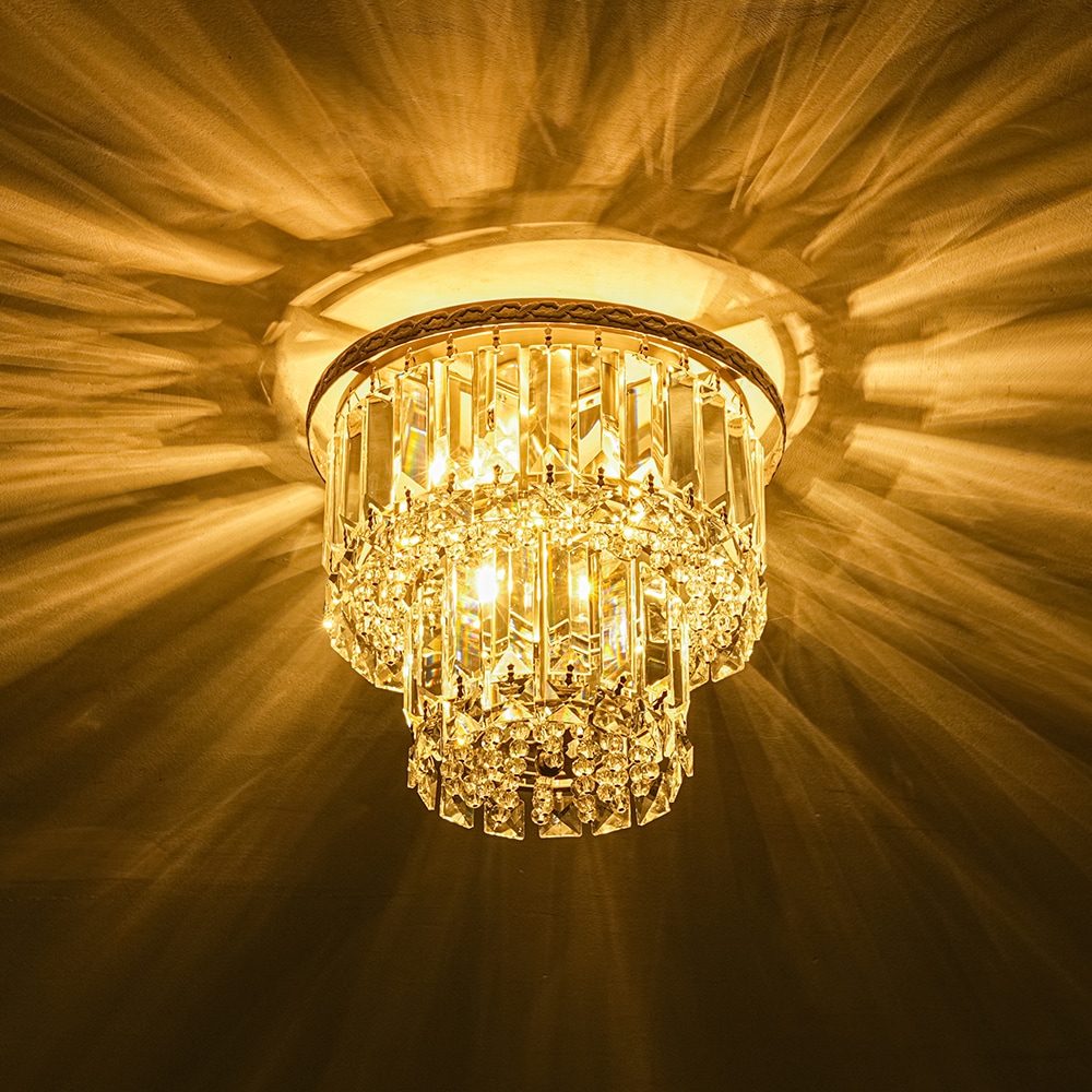 Wonderindoor 3-Light Double Tier Crystal Cake Shape Flush Mount Light in Nickel