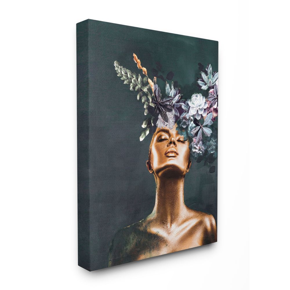 Stupell Industries AB-002-CN-36X48 Glamour Bronze Female Portrait Succulent Plants Design Fabrikken Gallery Wrapped Canvas 48-in H x 36-in W People Canvas Print