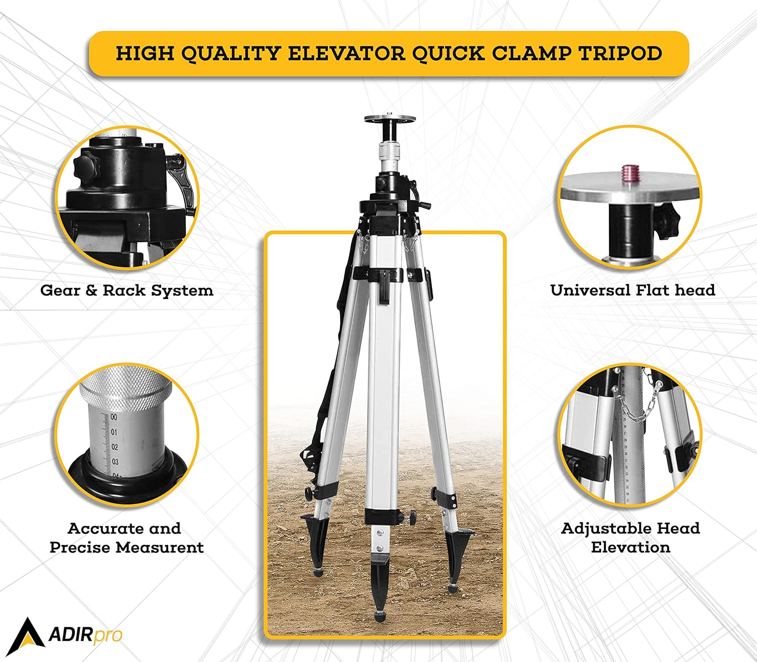 AdirPro Universal Contractor's Elevating Tripod, Aluminum, 2.33 to 11 ...