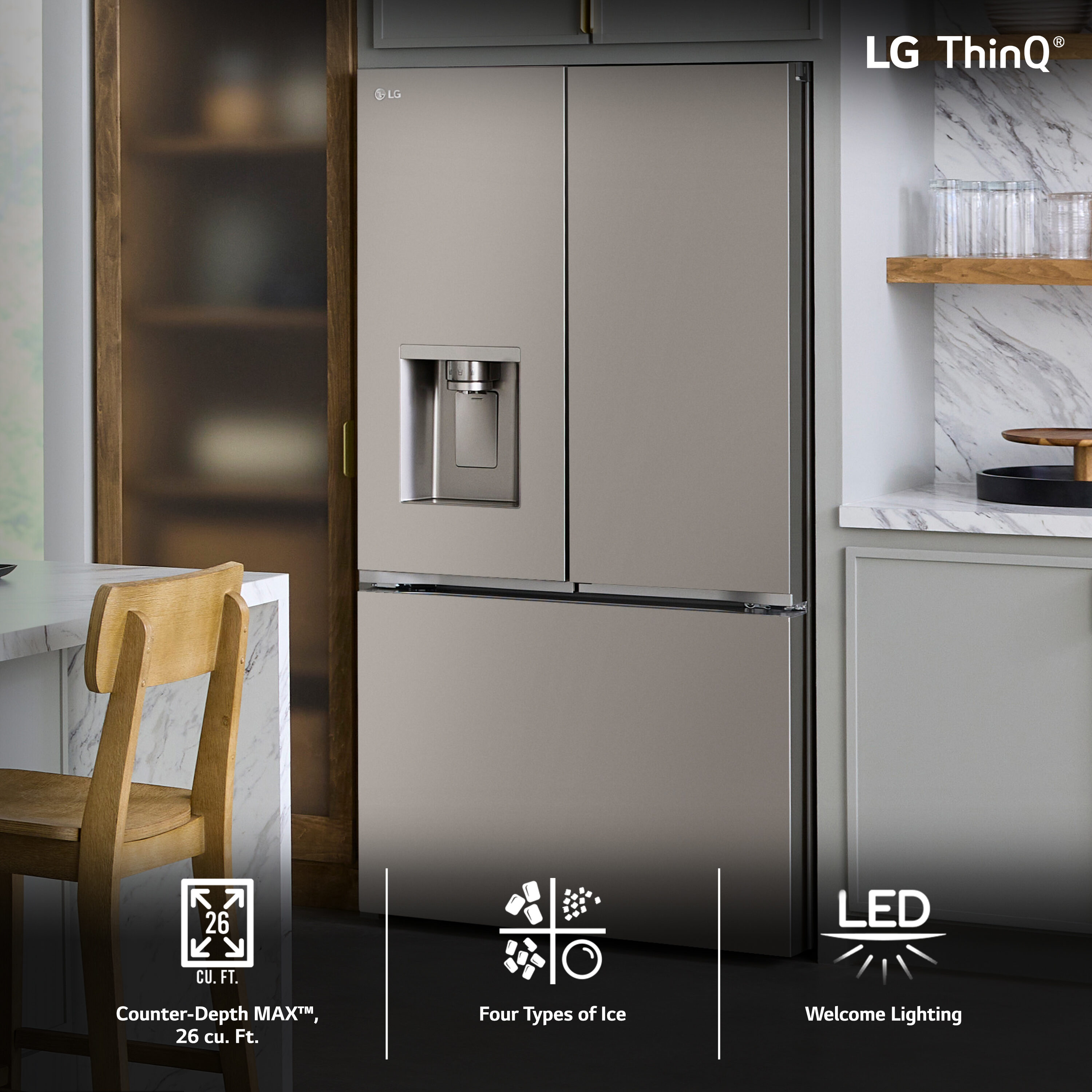 LG 26 cu. ft. Smart Counter-Depth MAX French Door Refrigerator with Four  Types of Ice
