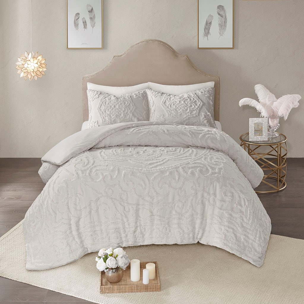 LUXEYARD 3-Piece Tufted Cotton Chenille Medallion Duvet Cover Set