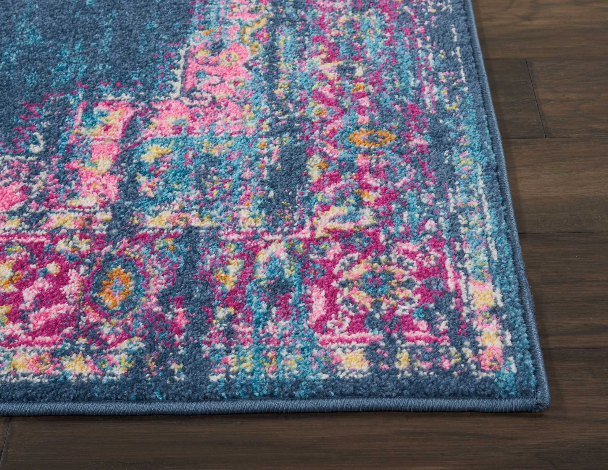Handmade Blue Floral Synthetic 4' x 6' Reversible Rug