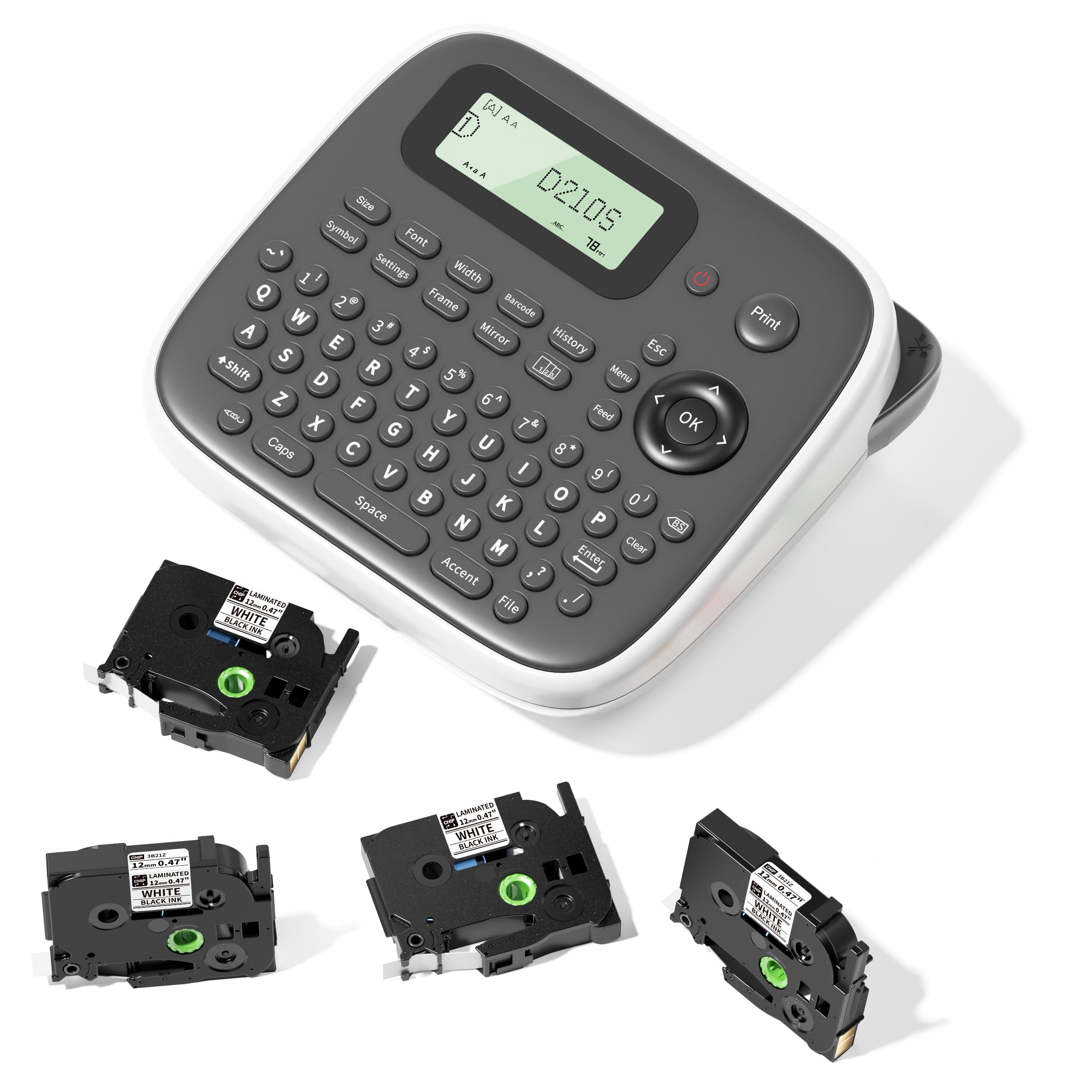 Etokfoks Aoibox  D210S Label Maker Machine with Keyboard German Screen USB C Power Waterproof Laminated Tapes 16 Fonts Barcodes