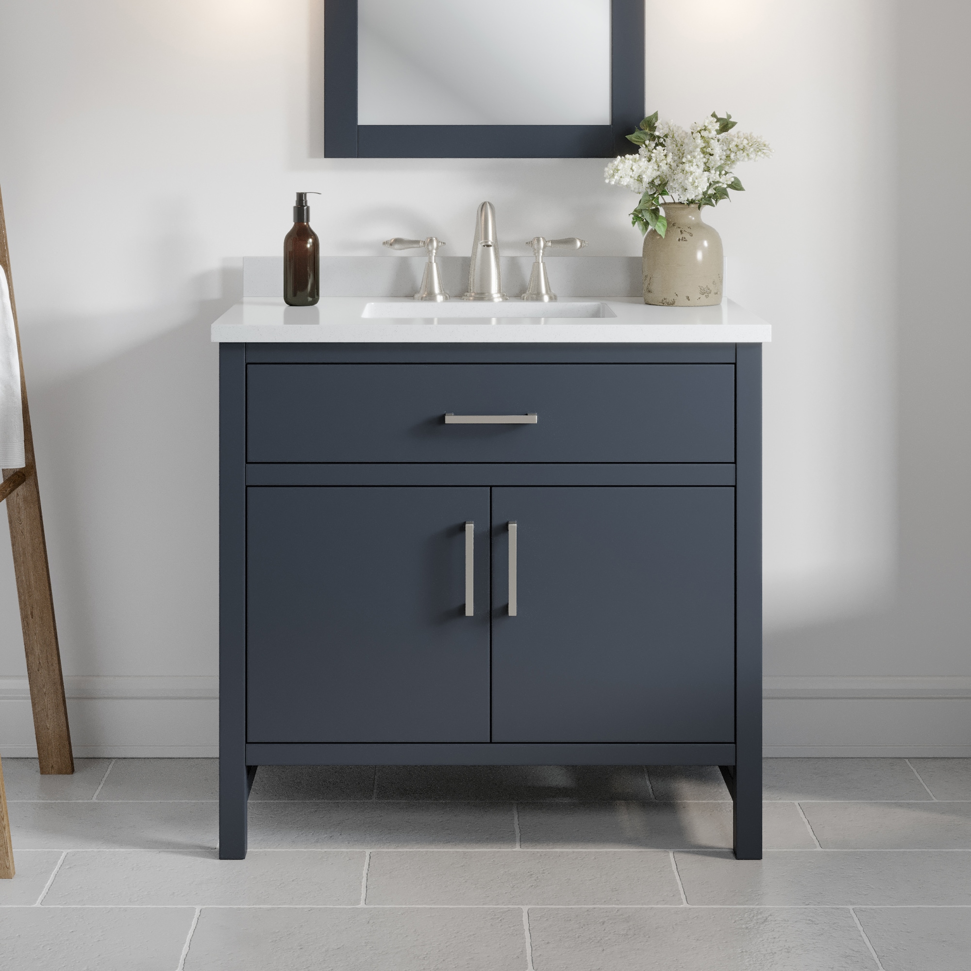 Taylor 36-in Dark Charcoal Undermount Single Sink Bathroom Vanity with White Quartz Top in Gray | - OVE Decors 15VVA-TAYL36-038