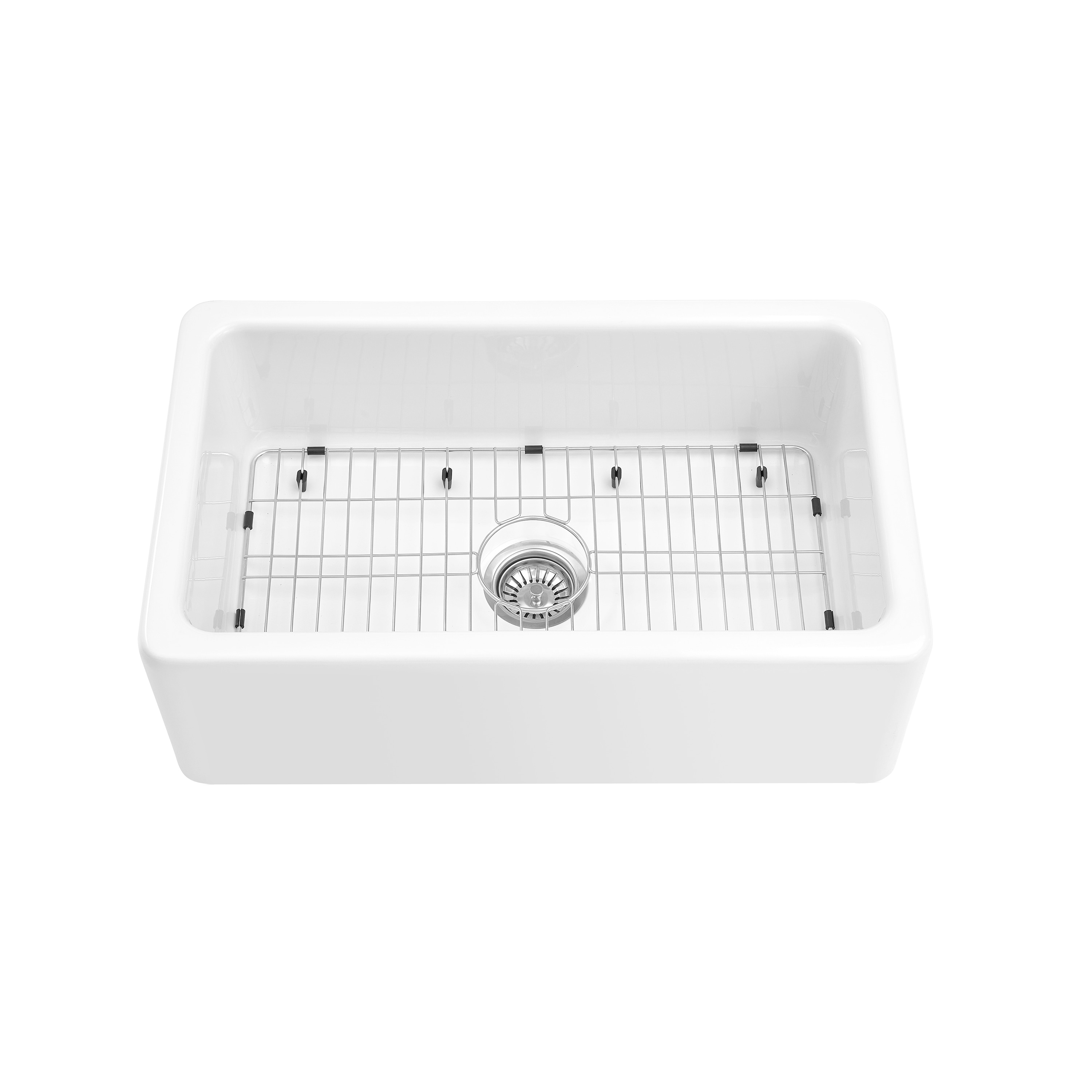 Farmhouse Apron Front 33-in x 18-in White Fireclay Single Bowl Kitchen Sink Stainless Steel | - allen + roth MC-2043318L