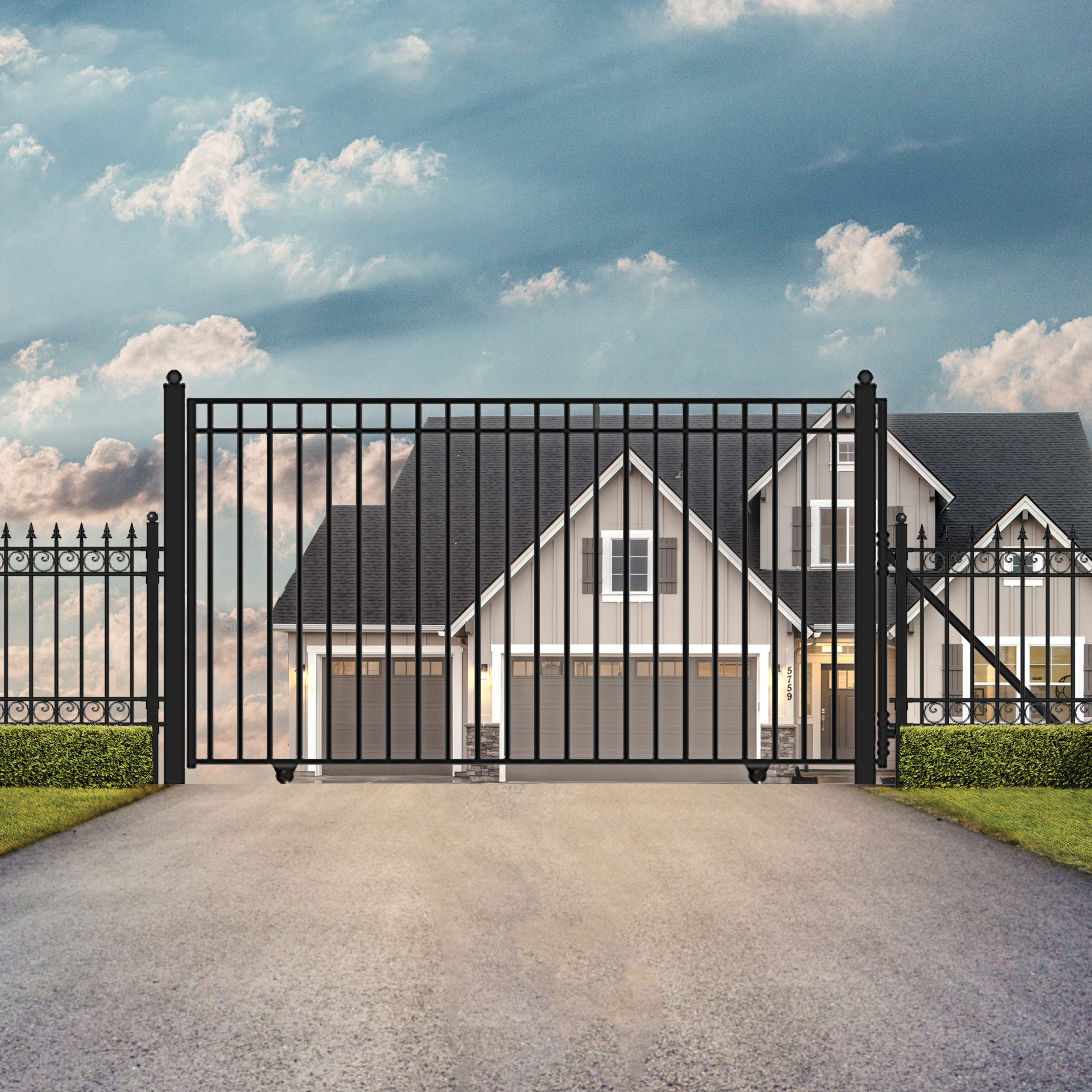 ALEKO 30-ft X 6-ft Black Galvanized Steel Driveway Gate In The Driveway ...