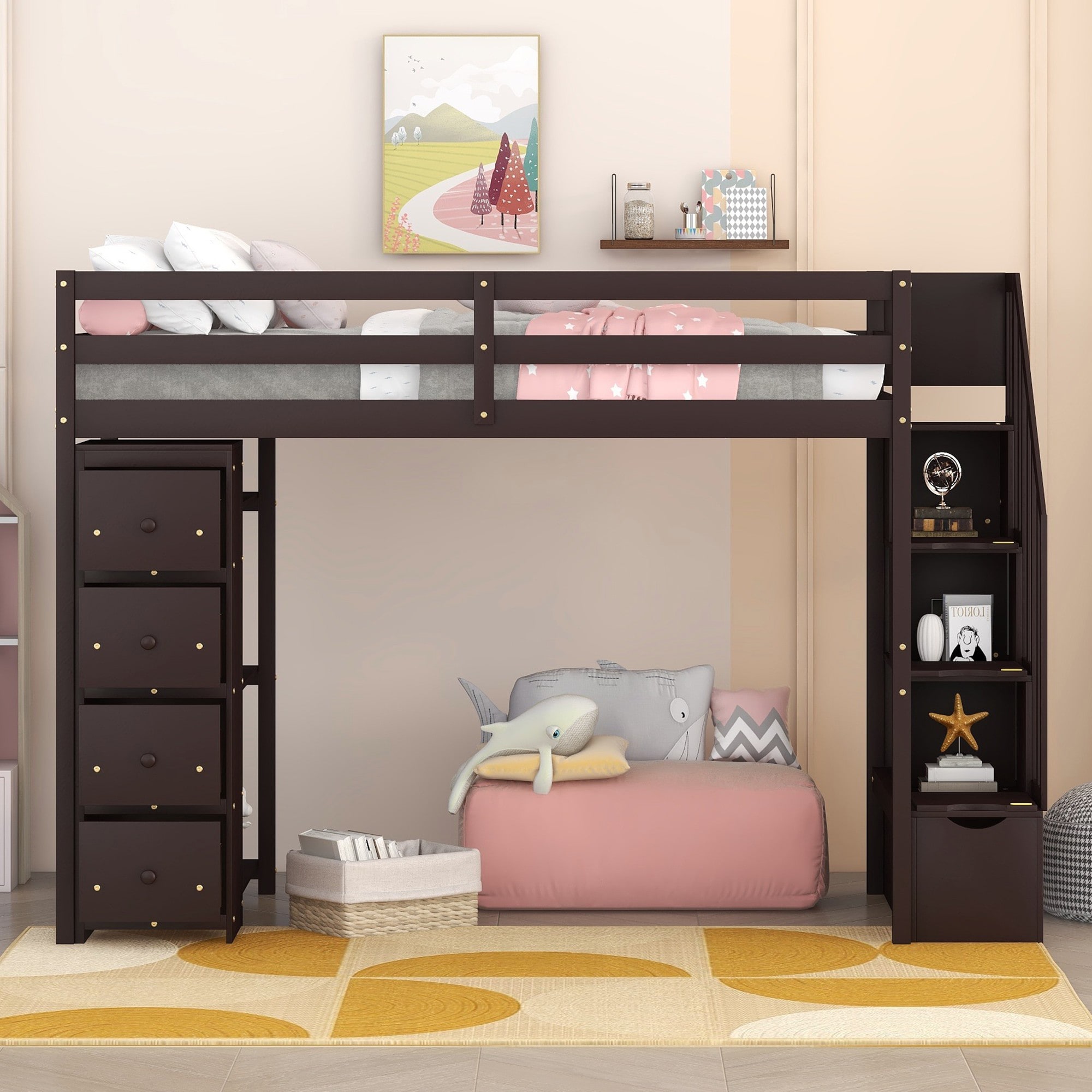 Yiekholo Espresso Twin Loft Bunk Bed in the Bunk Beds department at ...