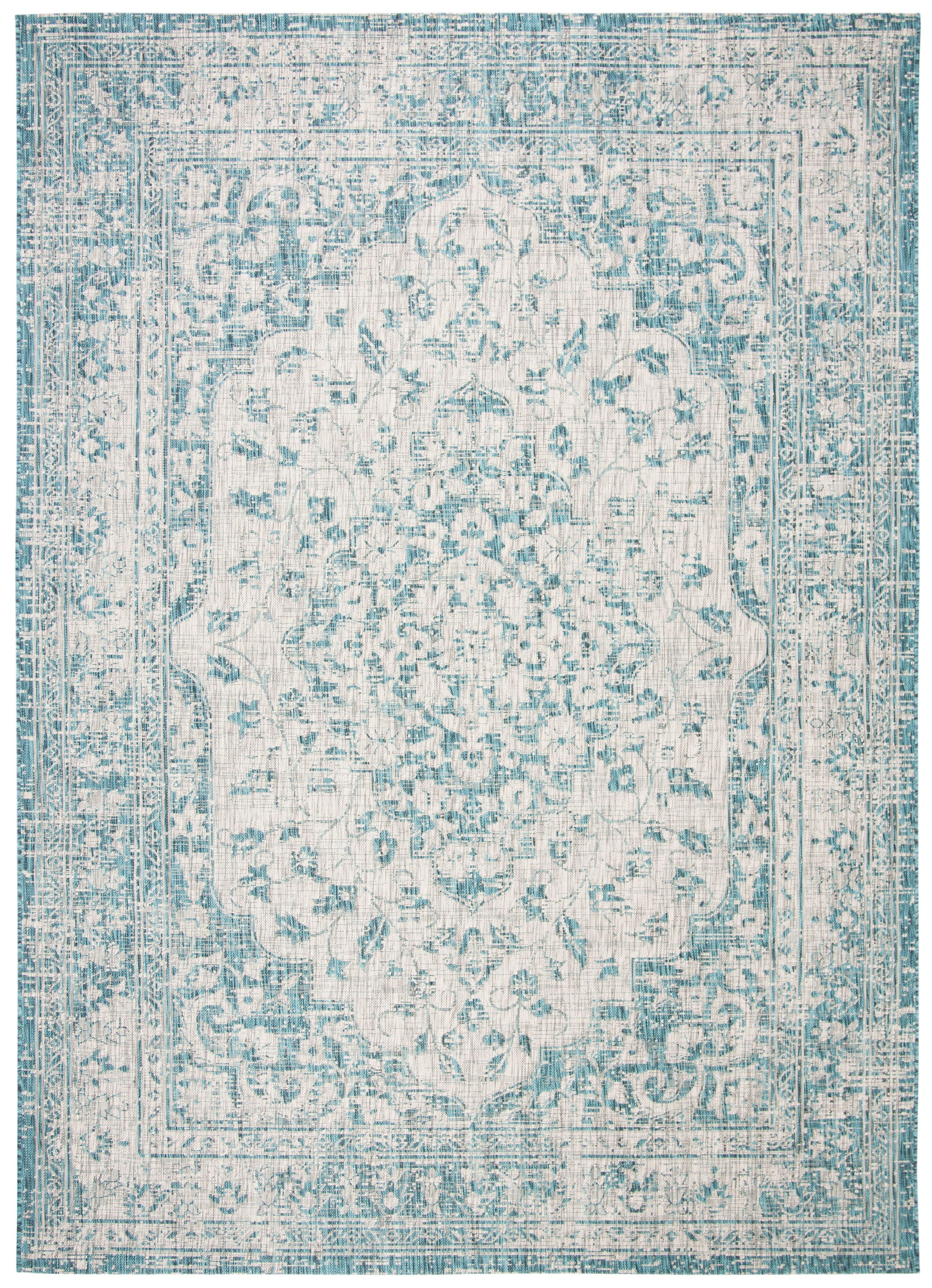 Chic Blue and Grey 9' x 12' Reversible Outdoor Rug
