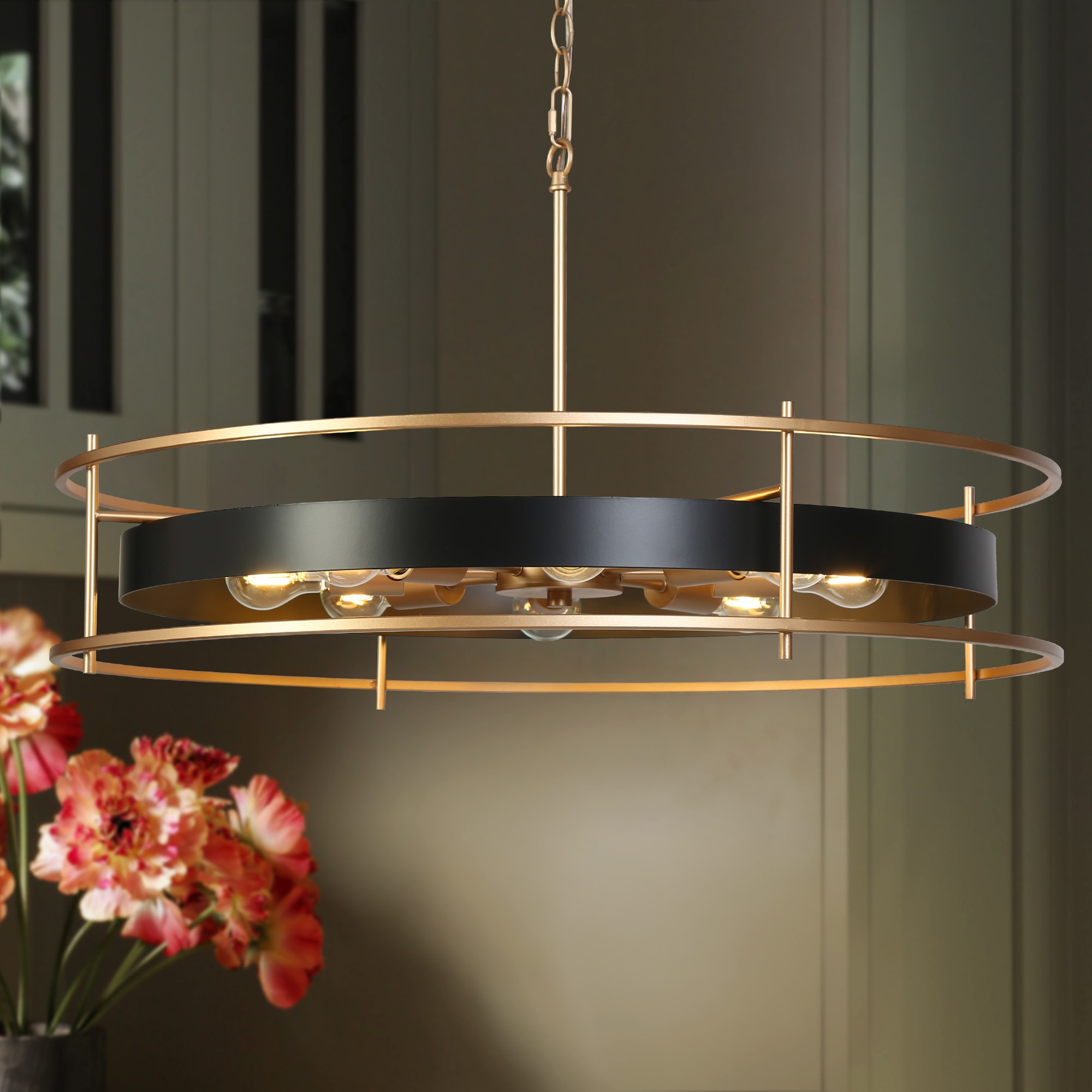 ZEVNI L3ZRVZUIW5410SG9 Nimba 8 -Light Distressed Gold Modern/contemporary Cage For Use in Bedrooms, Dining Rooms, Foyers, Kitchens, Living Rooms Chandelier