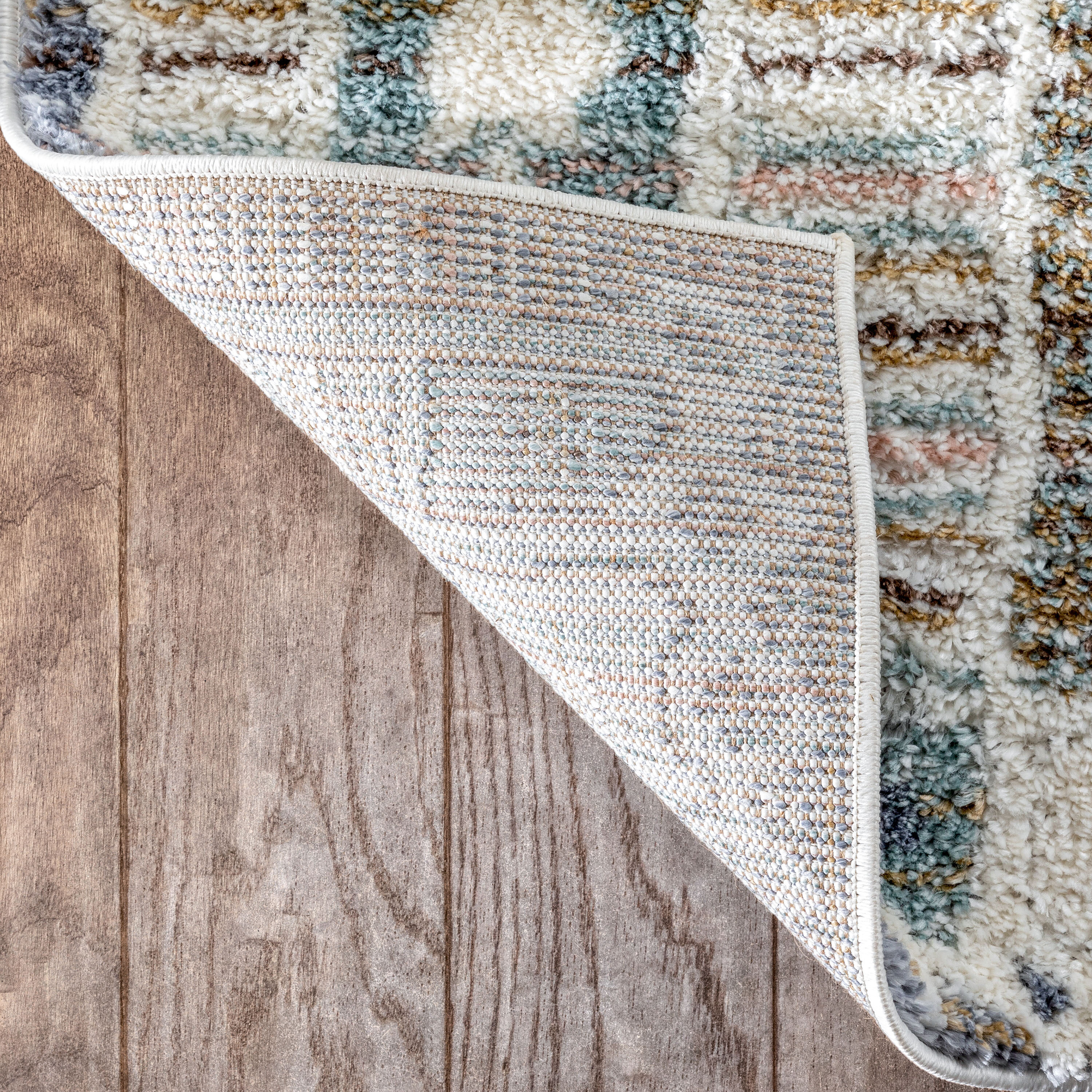 Reversible Gray Geometric Shag Area Rug, 47"x63", Easy Care