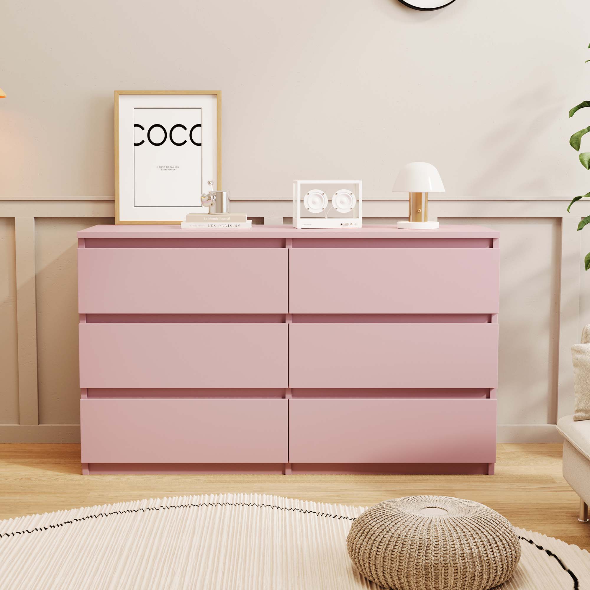 Fun Orange FUN25DR08 Bedroom Dresser Pink 6 -Drawer Standard dresser