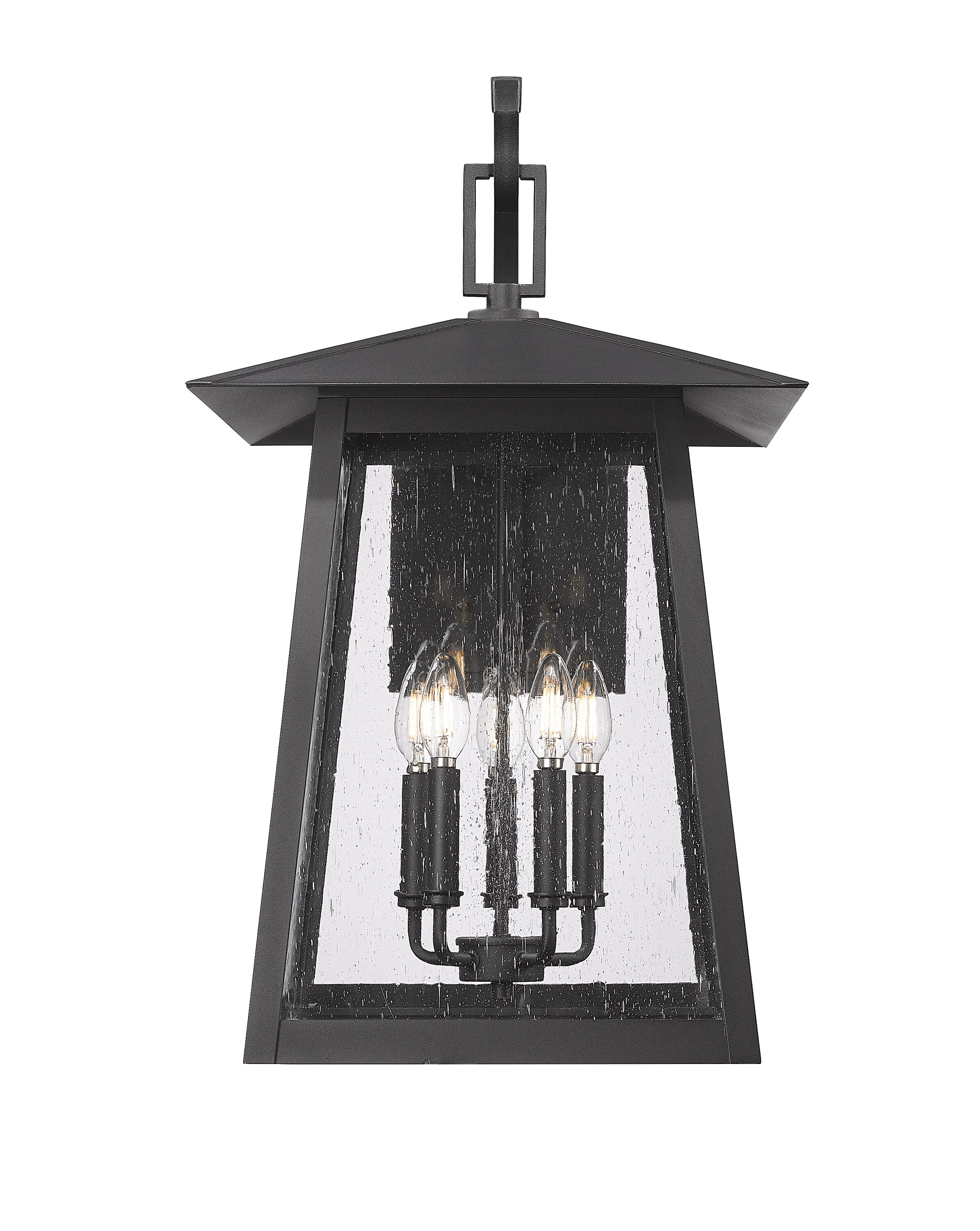 Rainer Black 5-Light Outdoor Wall Lantern with Seeded Glass