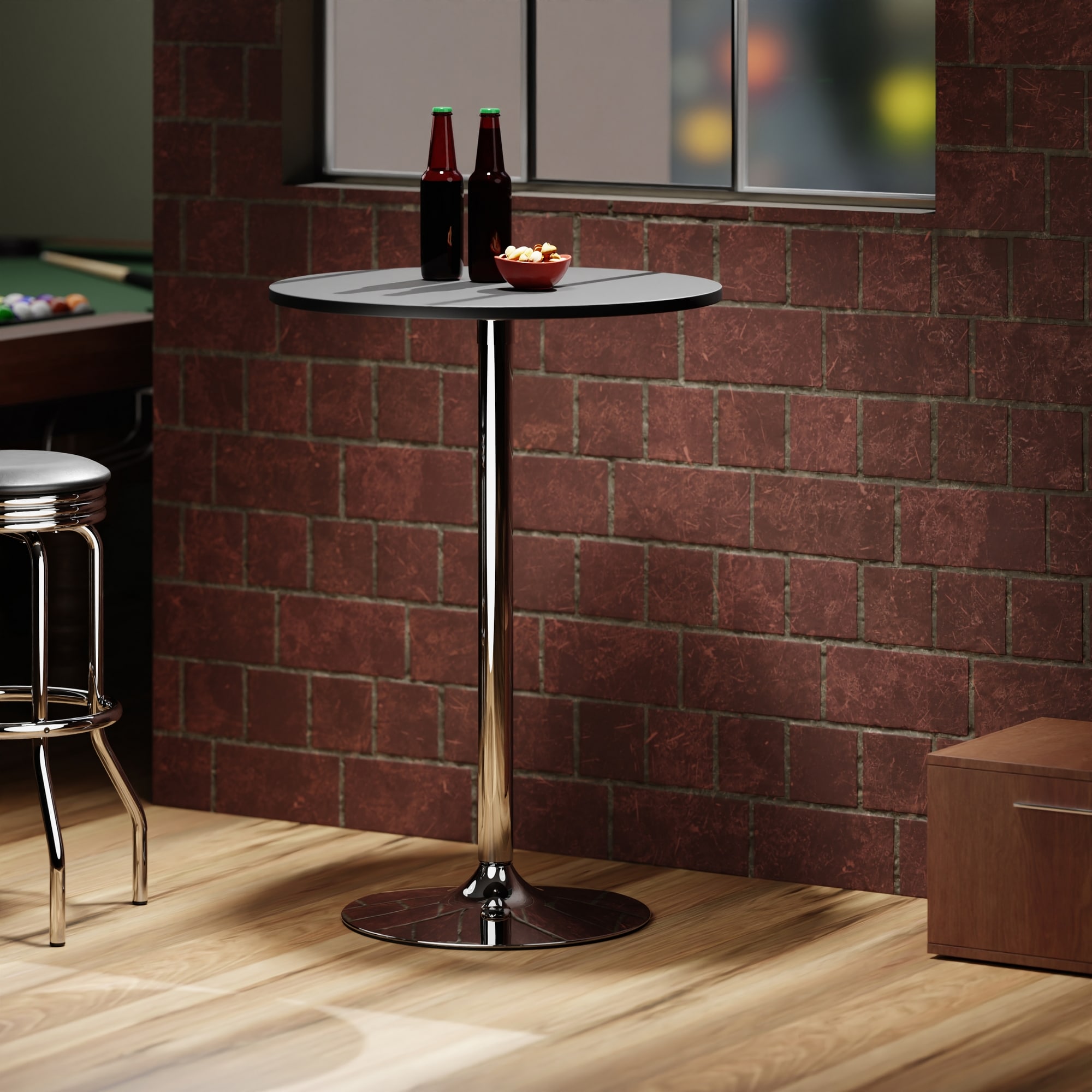 Black and Chrome Round Wood Pub Table