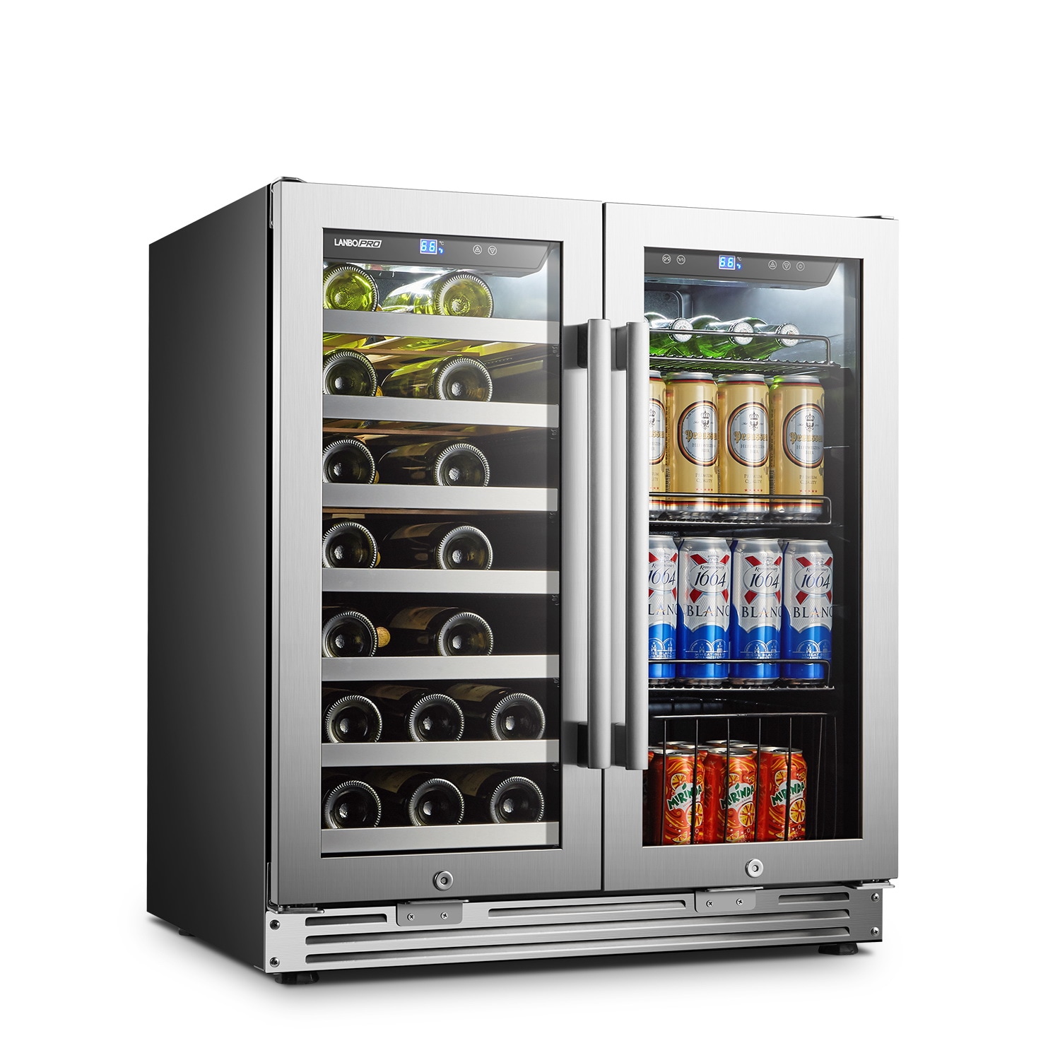 LANBO 23.4-in W 18-Bottle Capacity Black, Stainless Steel Dual Zone Cooling  Built-In /freestanding Wine Cooler in the Wine Coolers department at