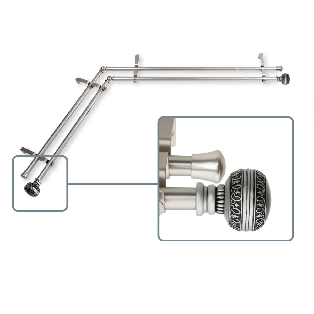 Hart & Harlow L4702-485CR Faith 13/16-in double 48-in to 84-in Satin nickel Steel Corner curtain rod with Finials