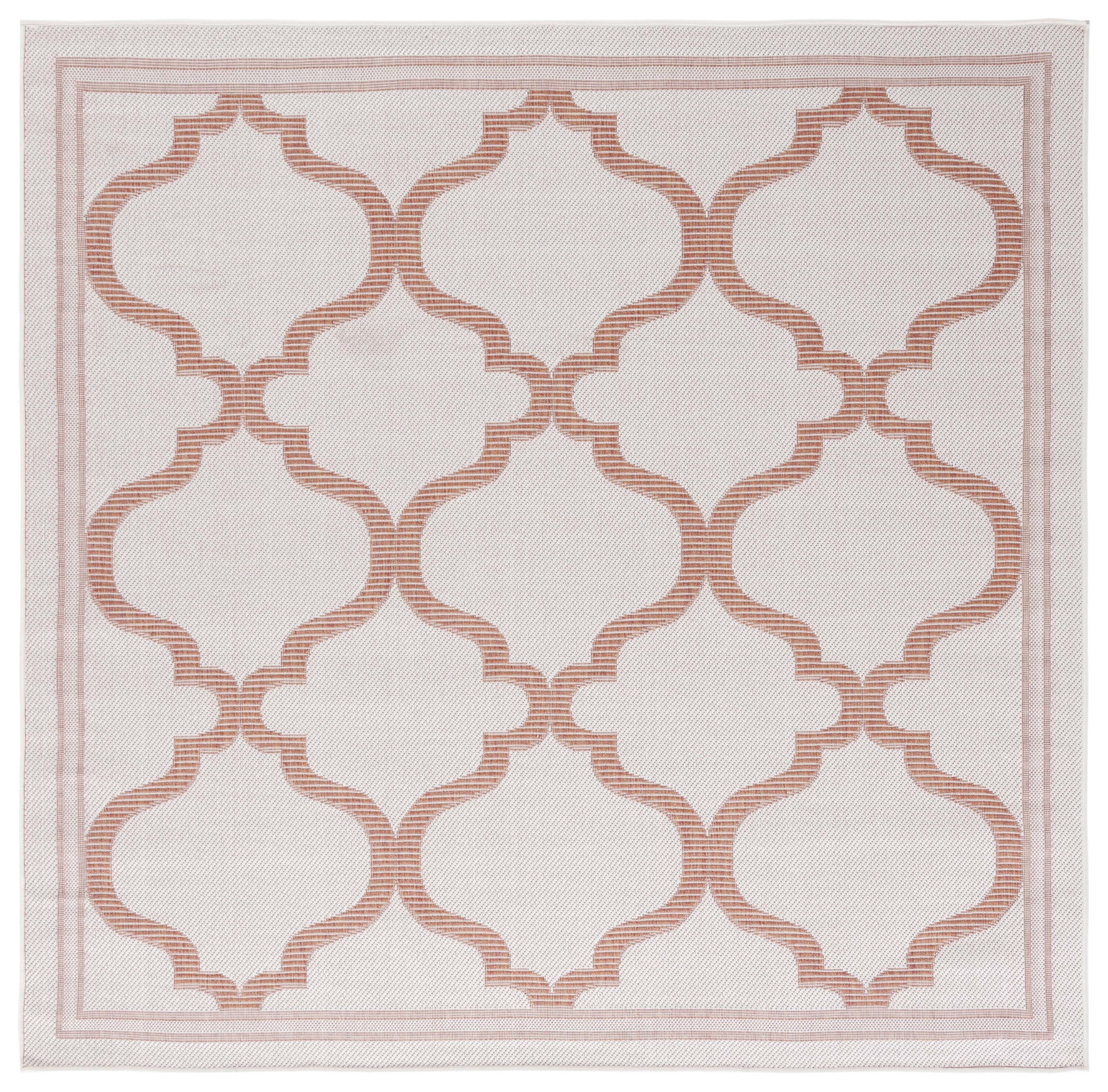 Ivory and Rust Geometric Square Indoor-Outdoor Easy Care Rug - 6'7"