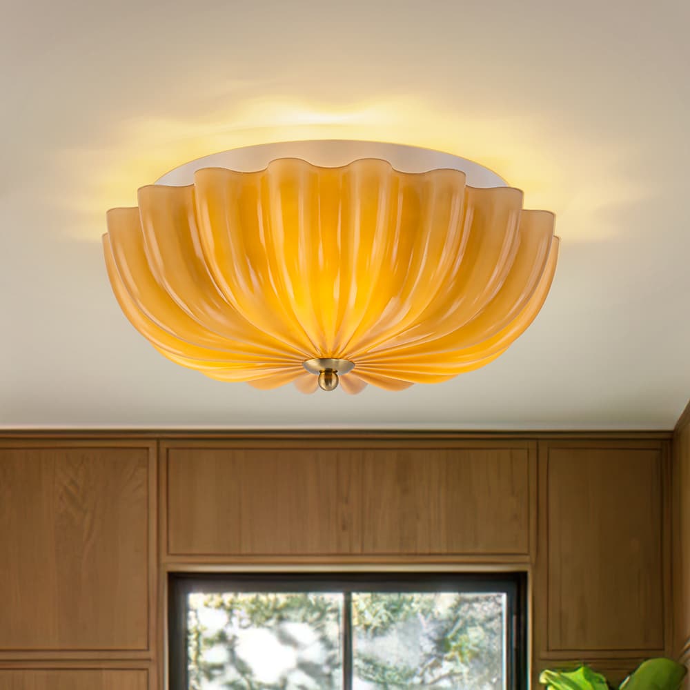 Zicbol 13.78-in Amber Glass Indoor 3 -Light Semi-flush Mount Light with Stained Glass