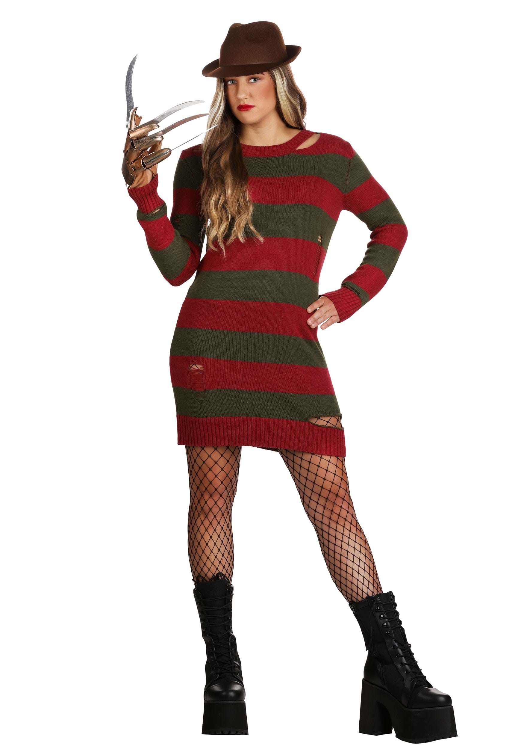 HalloweenCostumes.com FUN Costumes Women's Distressed Nightmare on Elm Street Sweater Dress Freddy Krueger Costumes Small