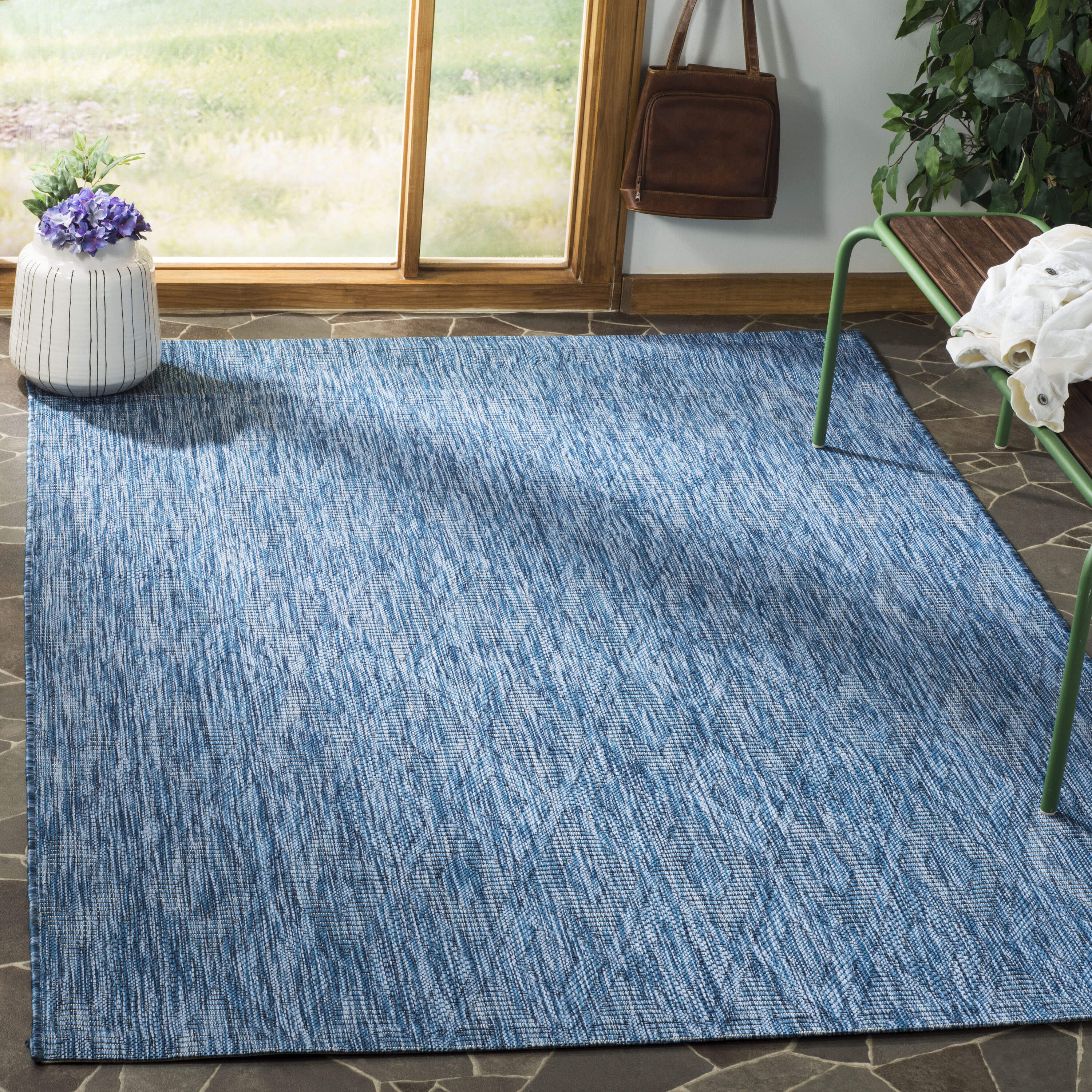 Safavieh CY8522-36822-7SQ Courtyard Freeport 7 x 7 (ft) Loomed Polypropylene Navy/Navy Square Indoor/Outdoor Geometric Coastal Area rug