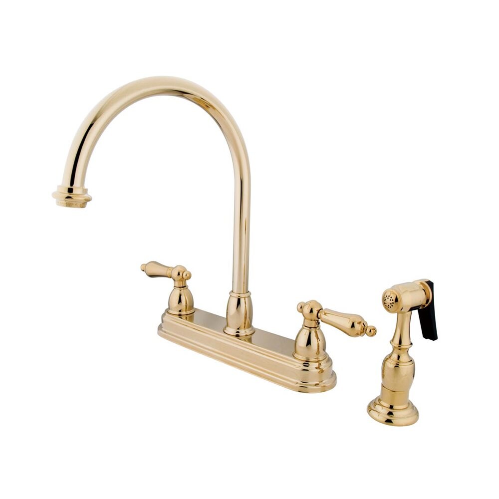 Chicago Polished Brass 2-handle High-arc Kitchen Faucet with Deck Plate and Side Spray Included | - Elements of Design EB3752ALBS