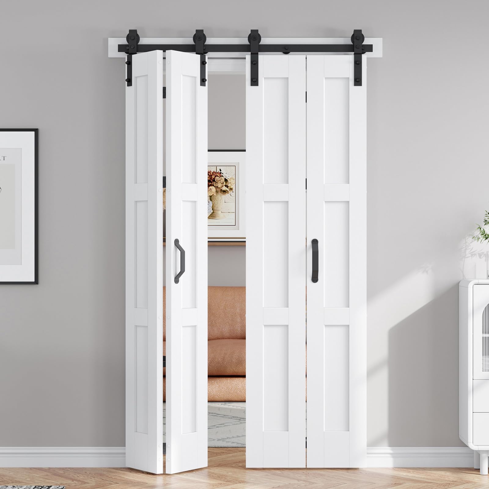 CYIKE 48 in x 84 in White Bi Fold Barn Door Kit Solid MDF with ...