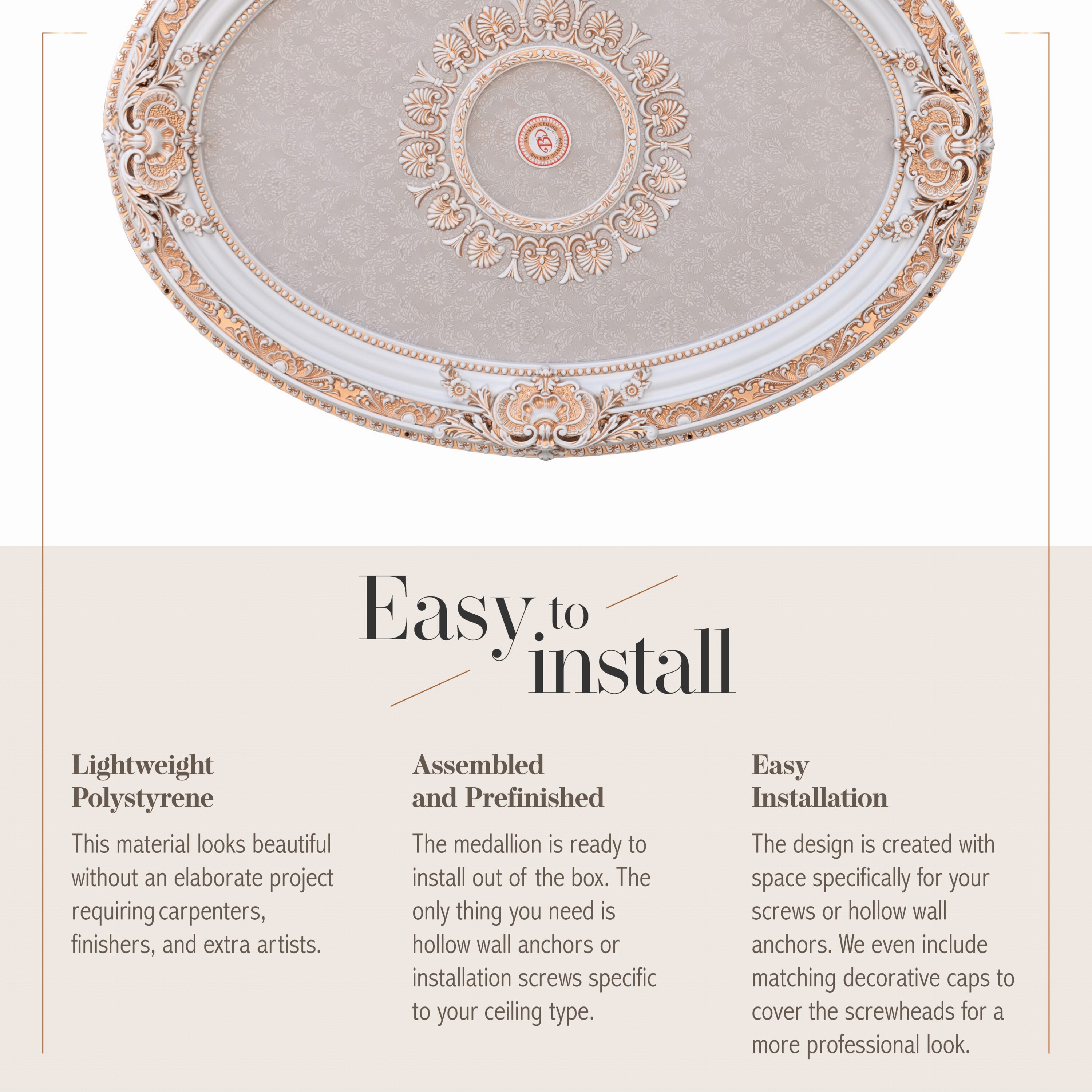 French Blanco Oval White and Gold Ceiling Medallion