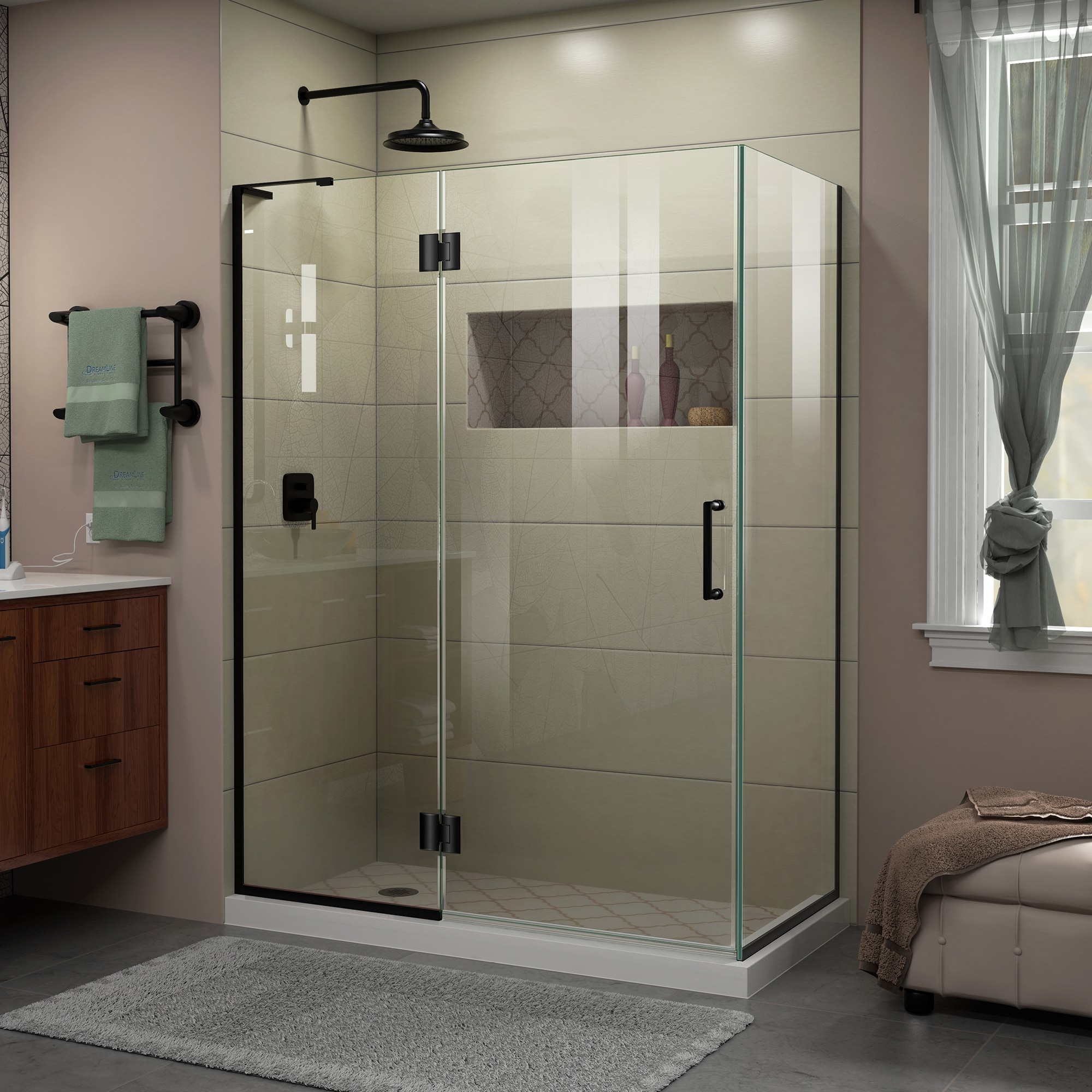DreamLine E32430L-09 Unidoor-X Matte Black 48-3/8-in W x 72.0-in H Frameless Hinged Shower door 3/8-in Thick Clear Glass