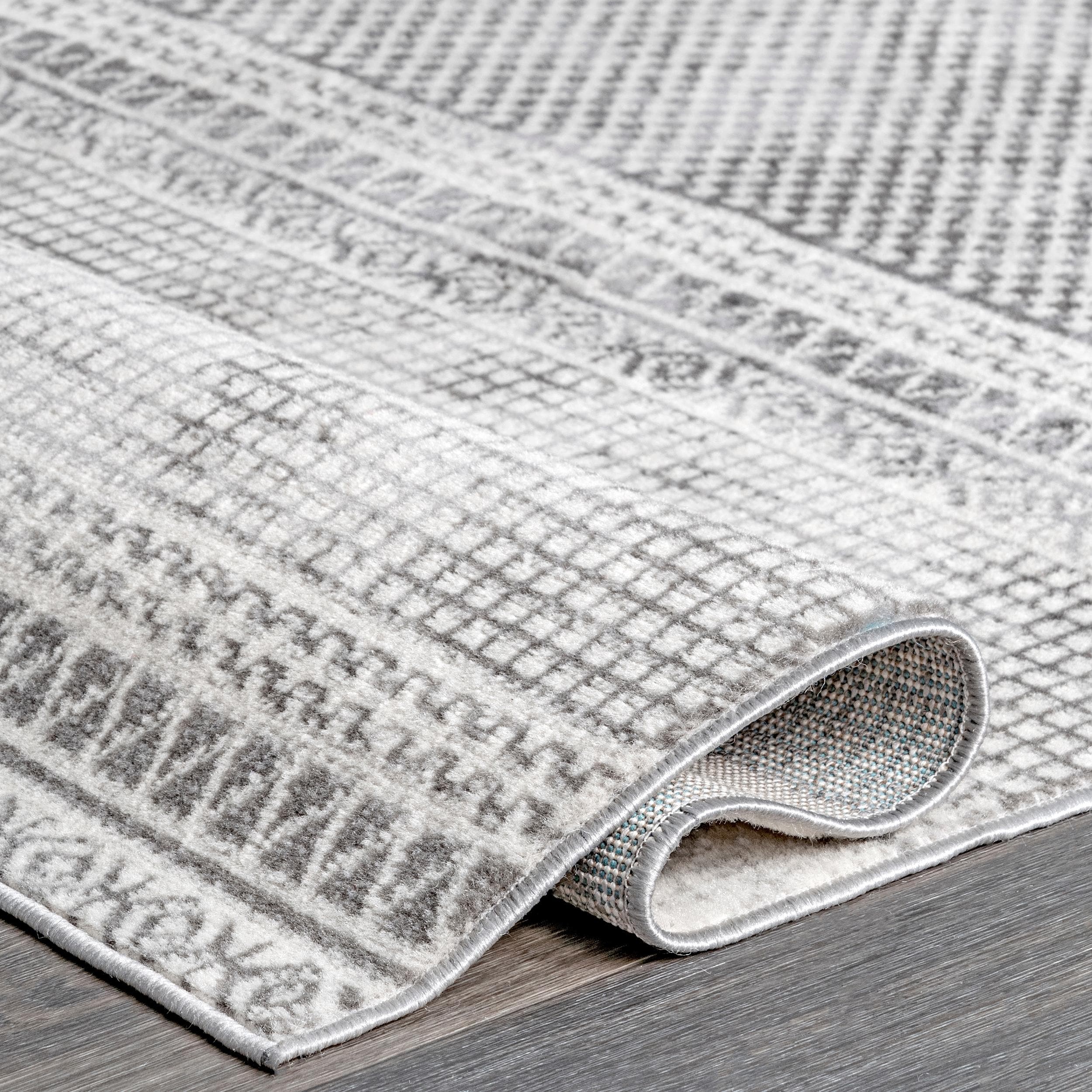 Gray Stripe Reversible Synthetic Rectangular Area Rug